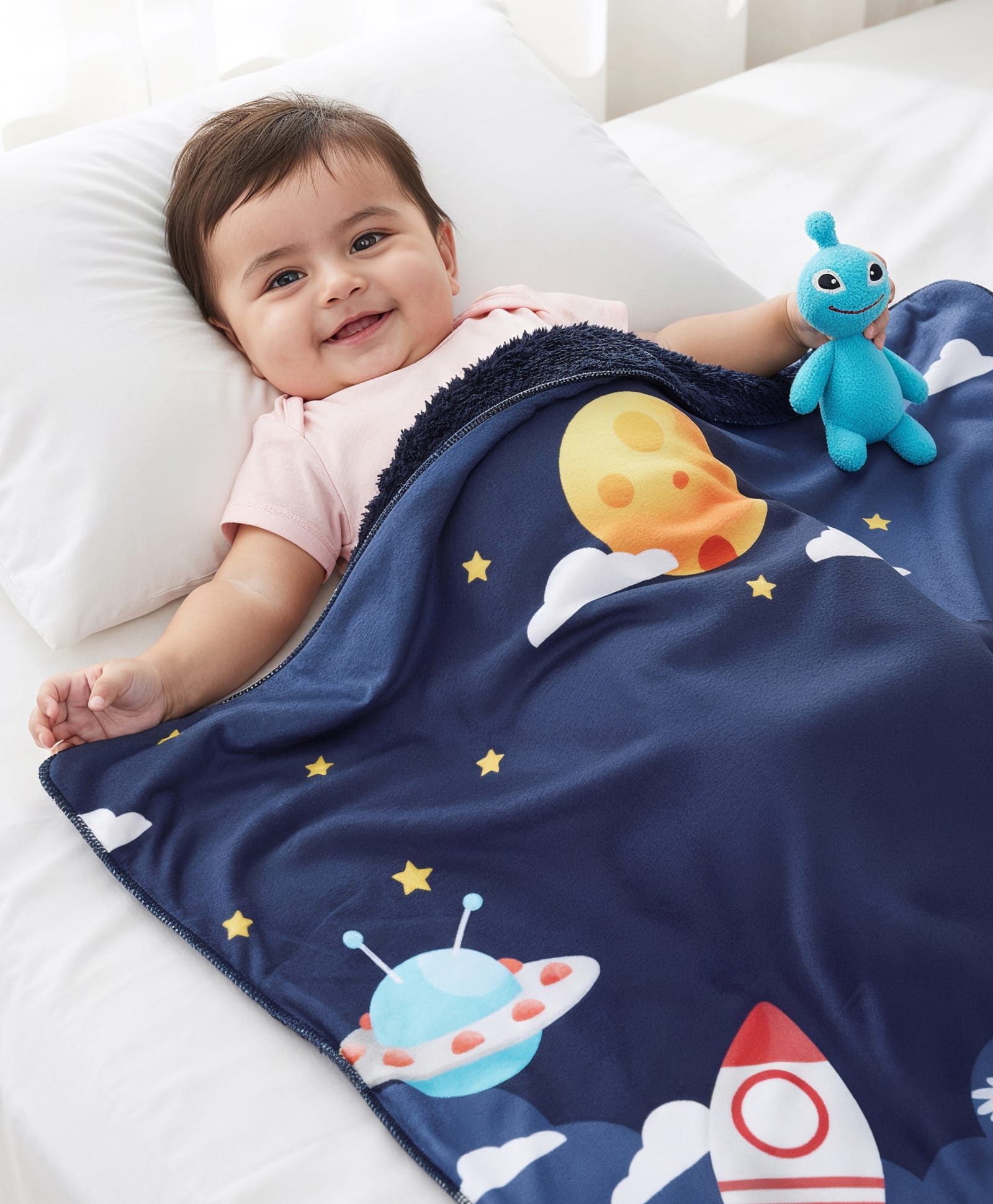 Babyhug Sherin & Poly Wool All Season Blanket Space Print - Navy| New Born| Toddler Blanket| Baby Skin Friendly| Super Soft Wool| Machine Washable| Breathable Fabric| Warm and Cozy| Boys & Girls-picture-20