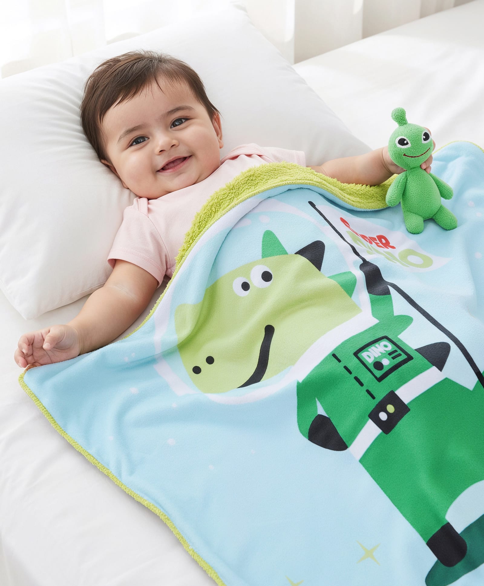 Babyhug Sherin & Poly Wool All Season Blanket Dino Print - Sea Green| New Born| Toddler Blanket| Baby Skin Friendly| Super Soft Wool| Machine Washable| Breathable Fabric| Warm and Cozy| Boys & Girls-picture-18