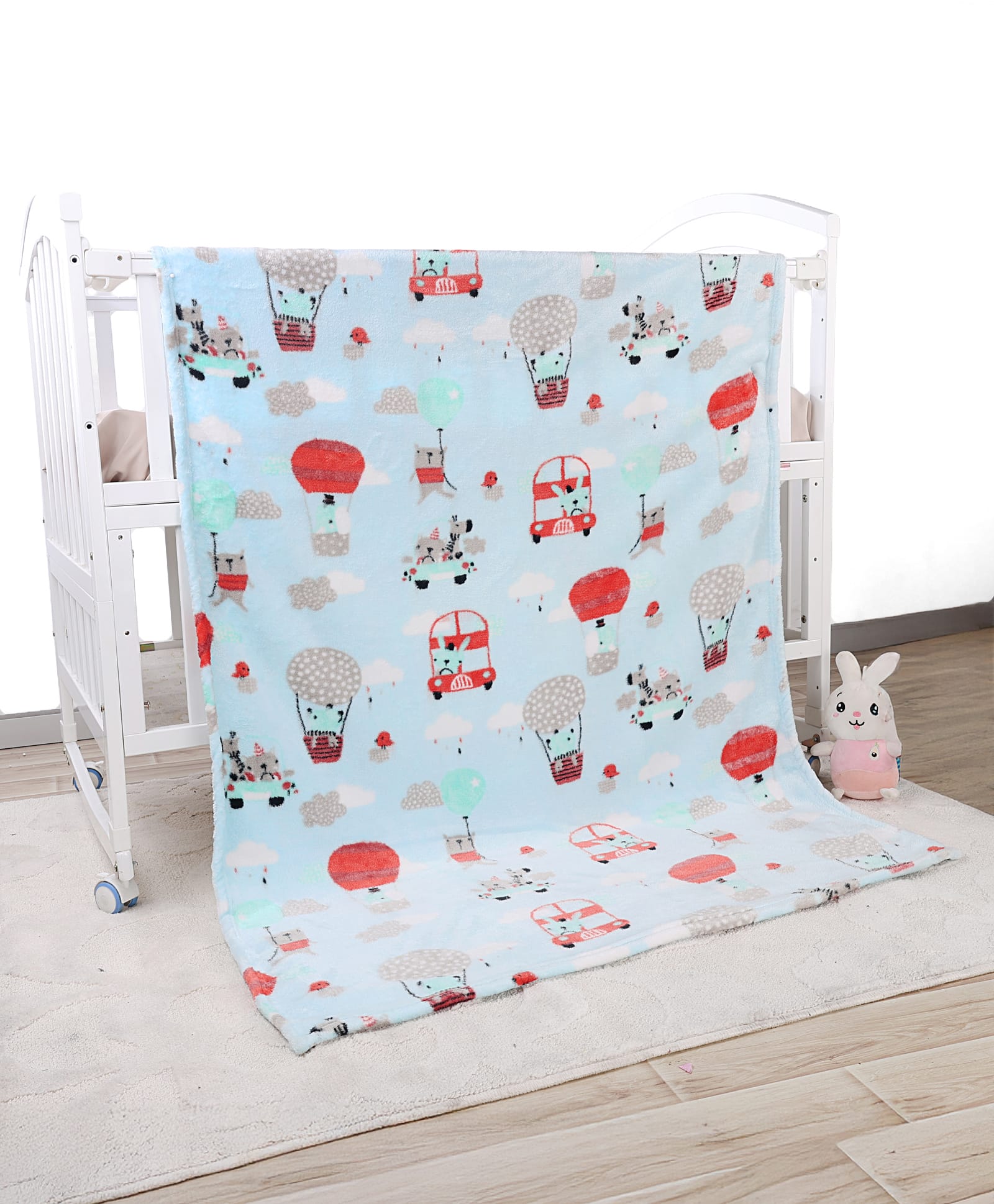Babyhug Premium Coral Blanket Bunny in Hot Air Balloon Print - Blue| Machine Washable| Soft Breathable Material| Wrinkle Resistant| Quick Dry-image-10