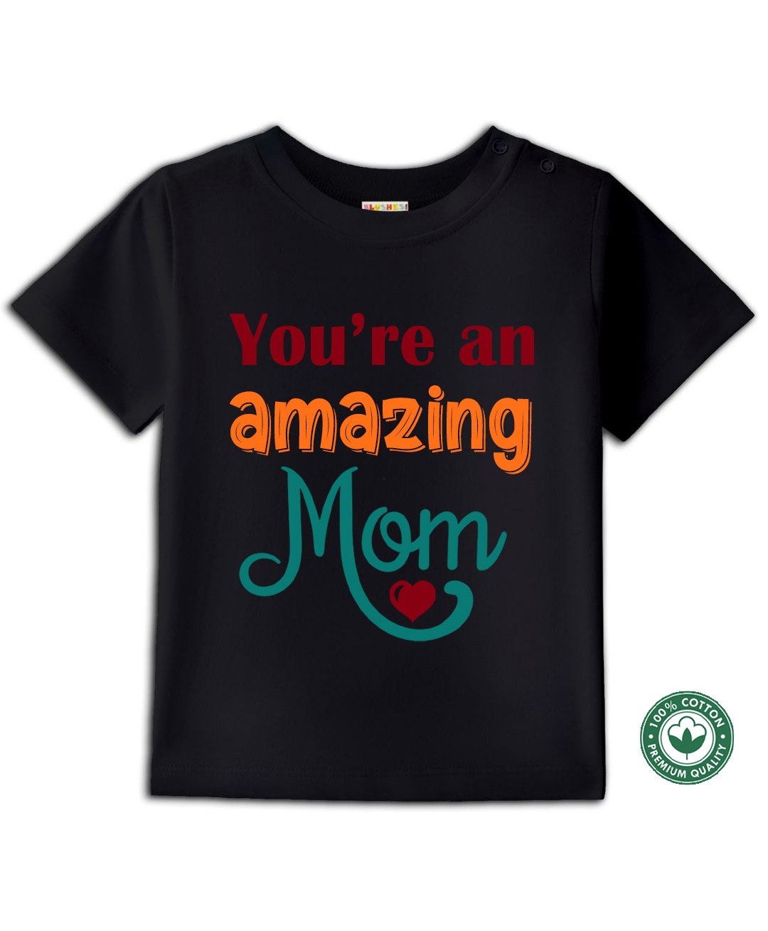 BLUSHES 100% Cotton Mothers Day Theme Half Sleeves You Are An Amazing Mom Text Printed Tee - Black-picture-18