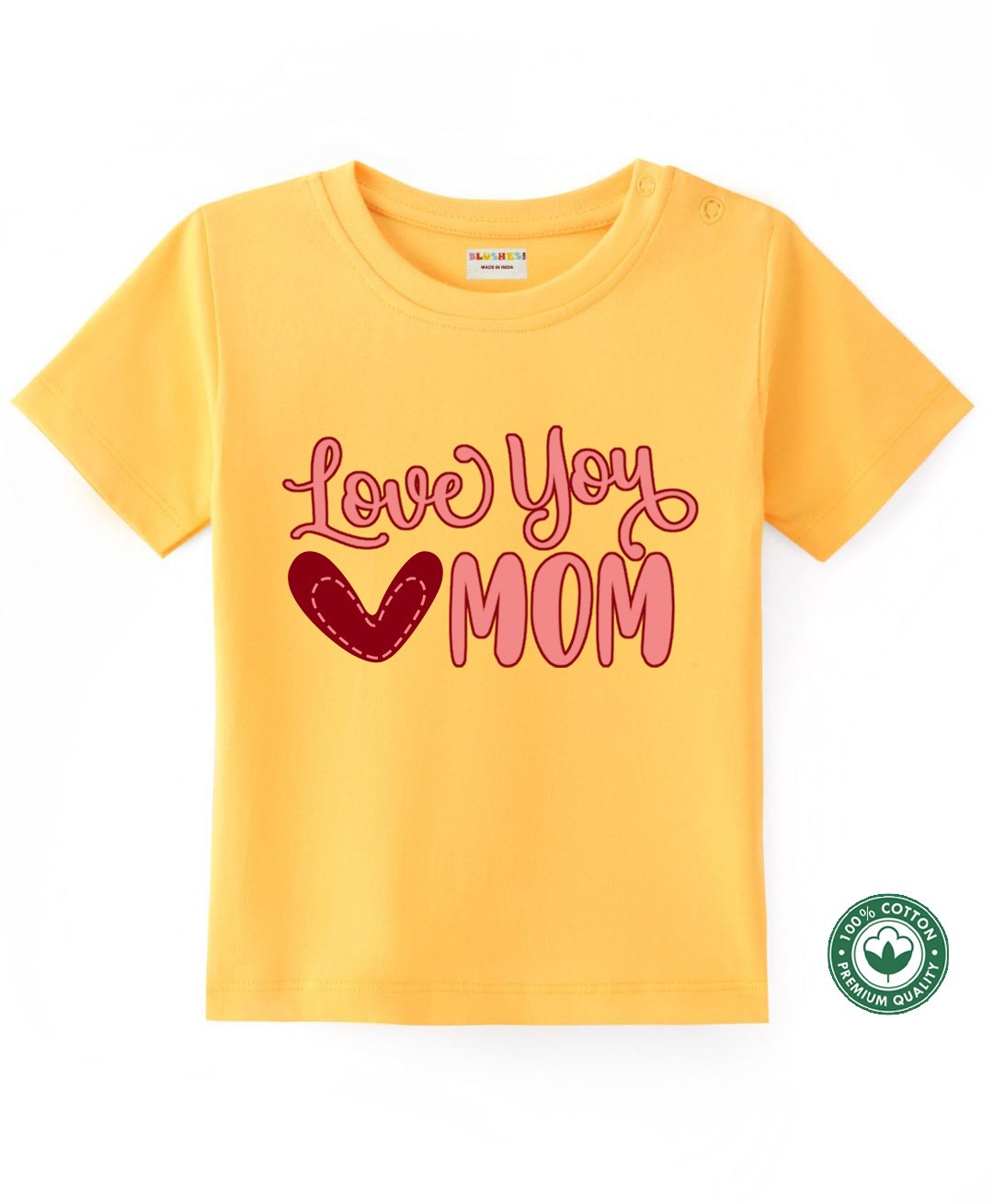 BLUSHES 100% Cotton Mothers Day Theme Half Sleeves Love You Mom Text Printed Tee - Yellow-picture-12