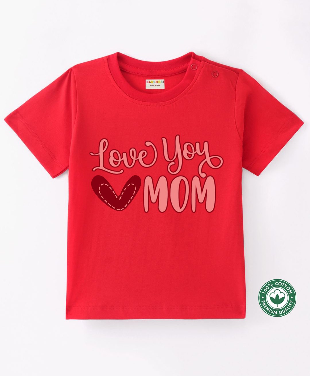 BLUSHES 100% Cotton Mothers Day Theme Half Sleeves Love You Mom Text Printed Tee - Red-picture-9