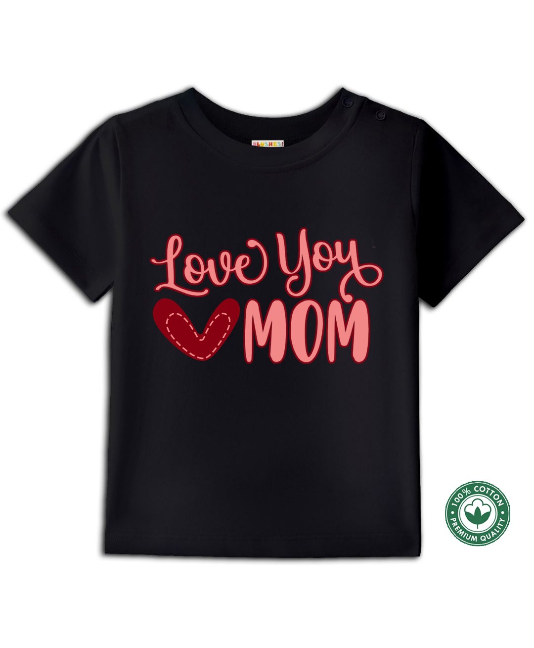 BLUSHES 100% Cotton Mothers Day Theme Half Sleeves Love You Mom Text Printed Tee - Black-picture-14