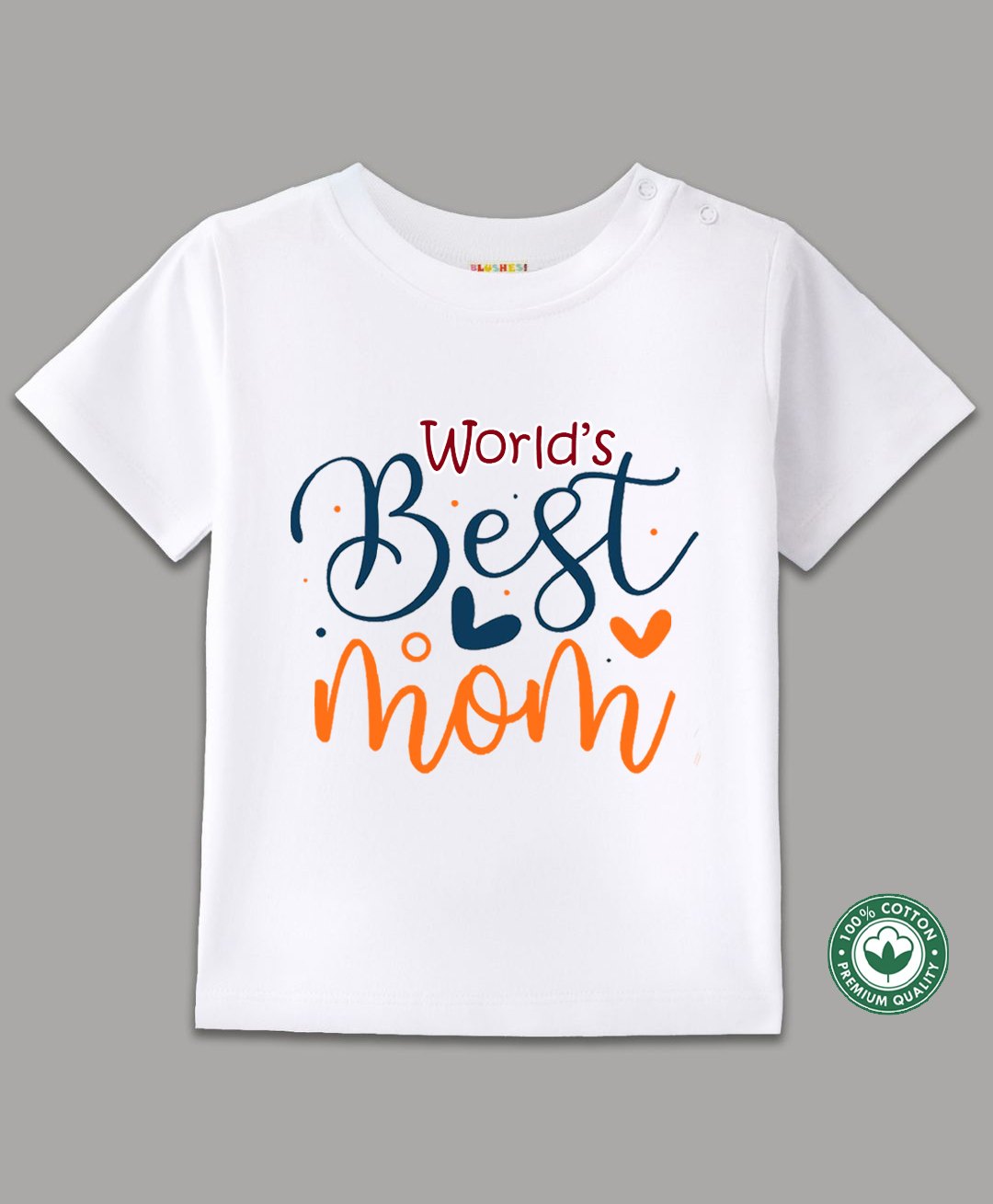 BLUSHES 100% Cotton Mothers Day Theme Half Sleeves Worlds Best Mom Text Printed Tee - White-picture-4