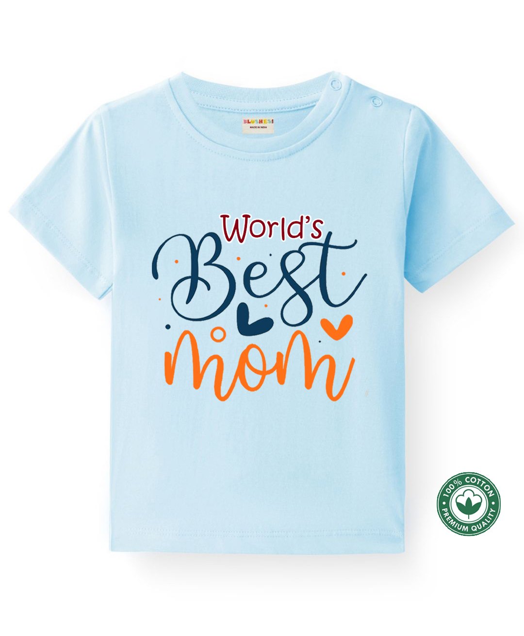 BLUSHES 100% Cotton Mothers Day Theme Half Sleeves Worlds Best Mom Text Printed Tee - Powder Blue-picture-10