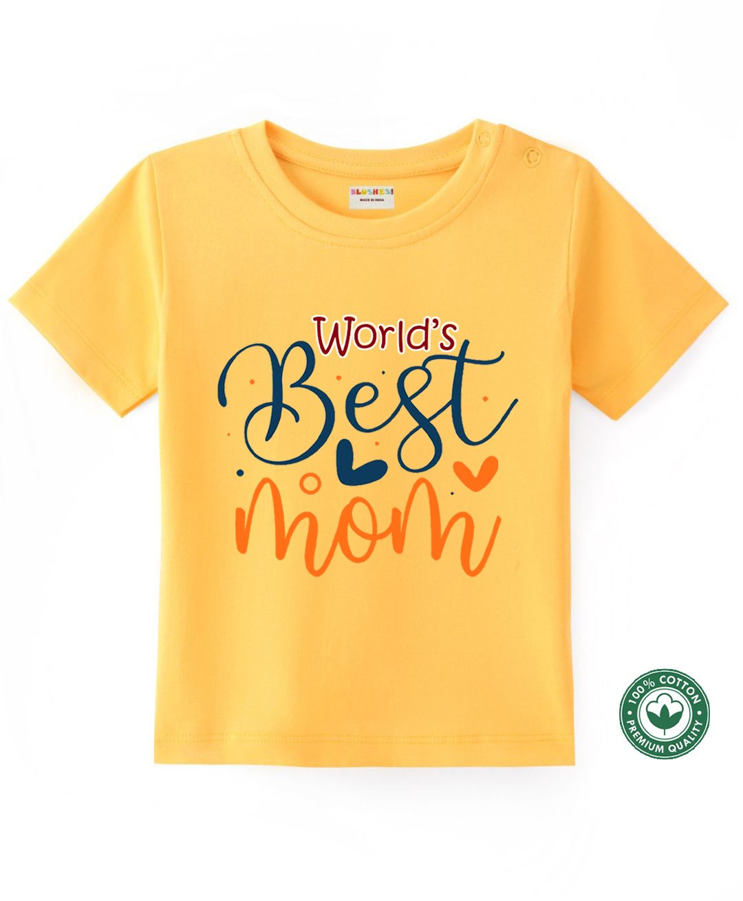 BLUSHES 100% Cotton Mothers Day Theme Half Sleeves Worlds Best Mom Text Printed Tee - Yellow-picture-1