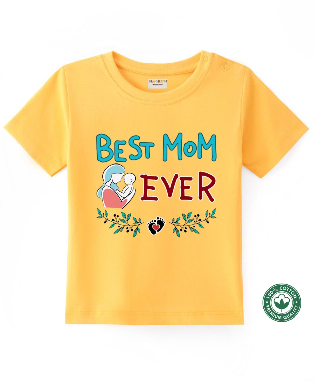 BLUSHES 100% Cotton Mothers Day Theme Half Sleeves Best Mom Ever Text Printed Tee - Yellow-picture-29