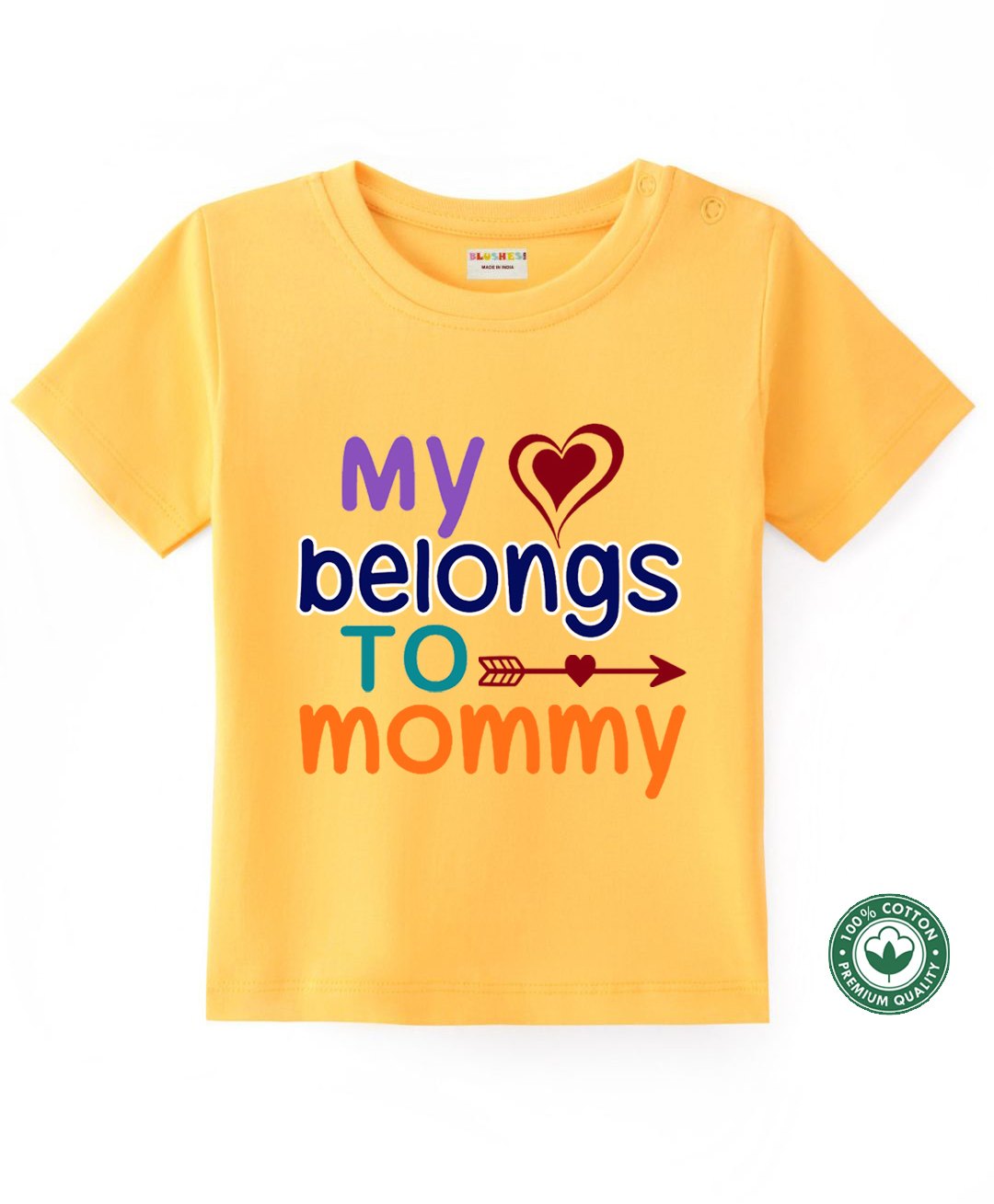 BLUSHES 100% Cotton Mothers Day Theme Half Sleeves My Heart Belongs To Mommy Text Printed Tee - Yellow-picture-32