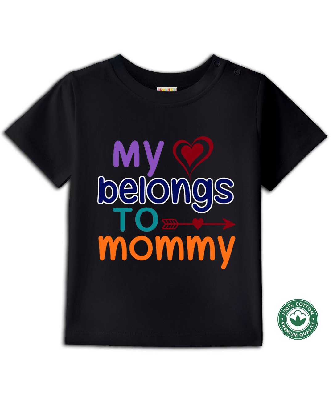 BLUSHES 100% Cotton Mothers Day Theme Half Sleeves My Heart Belongs To Mommy Text Printed Tee - Black-image-28