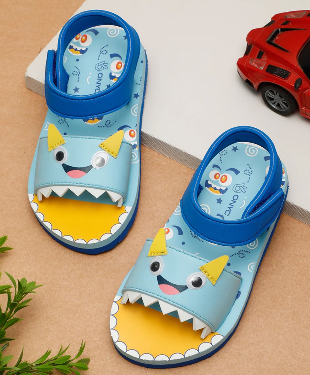 ONYC Monster Designed & Applique Detailed Sandals With Velcro Closure - Sky Blue-image-33