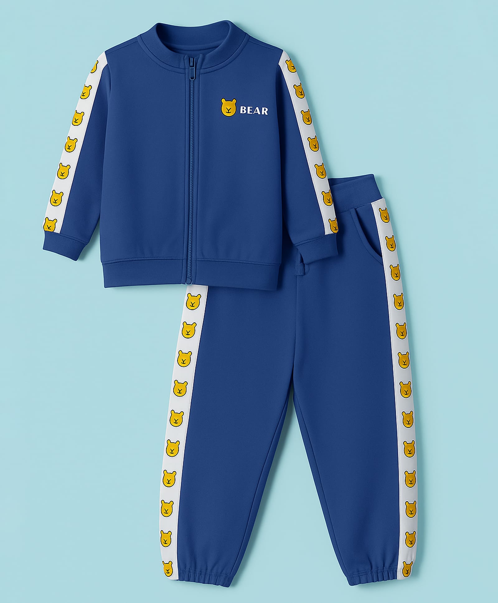 Mark & Mia Terry Knit Full Sleeves Front Zipper Winter Wear T-Shirt & Pant Set With Bear Embroidery - Navy Blue-picture-20