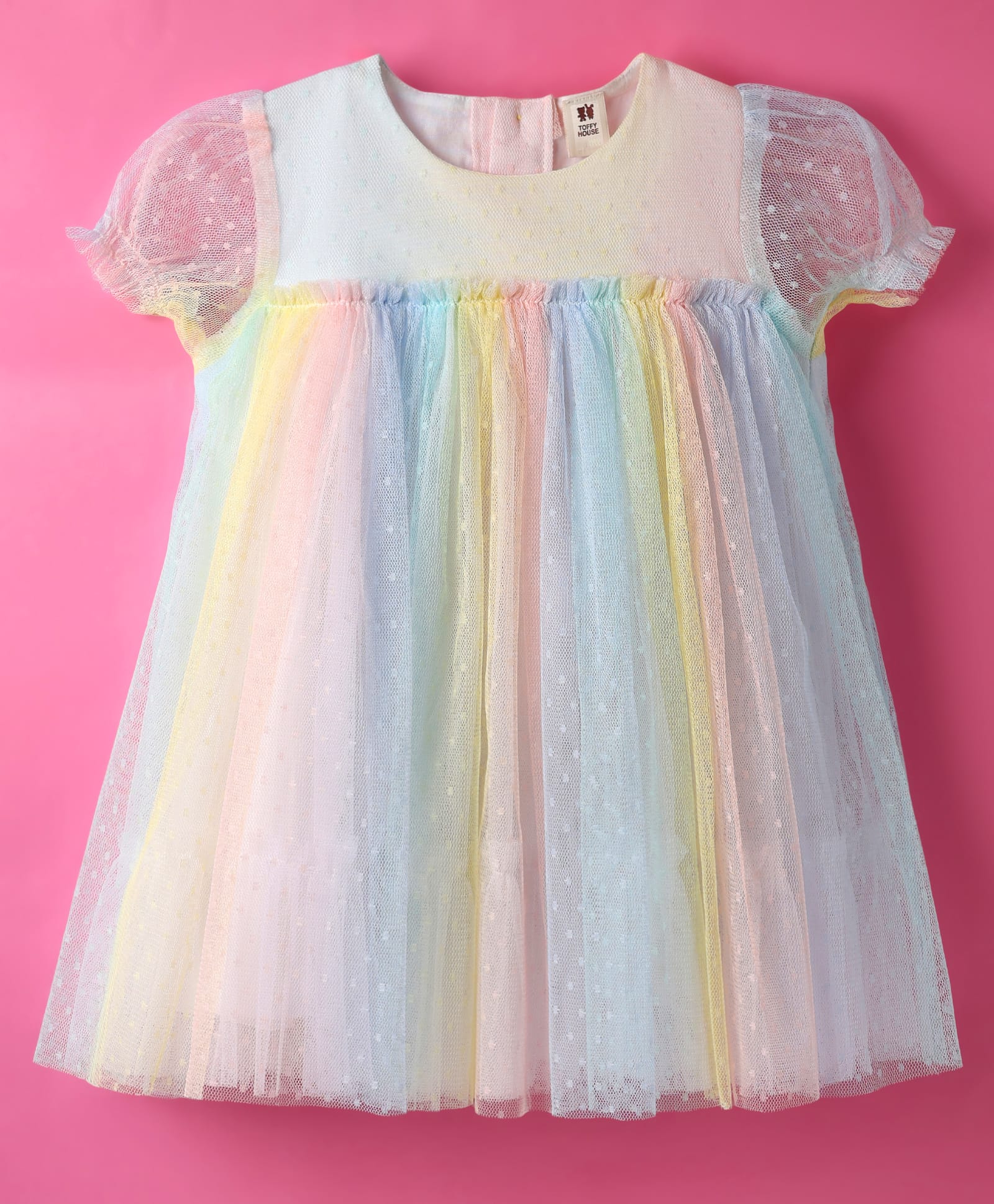 ToffyHouse Woven Puff Sleeves Party Dress with Ombre Effect - Light Blue-picture-11