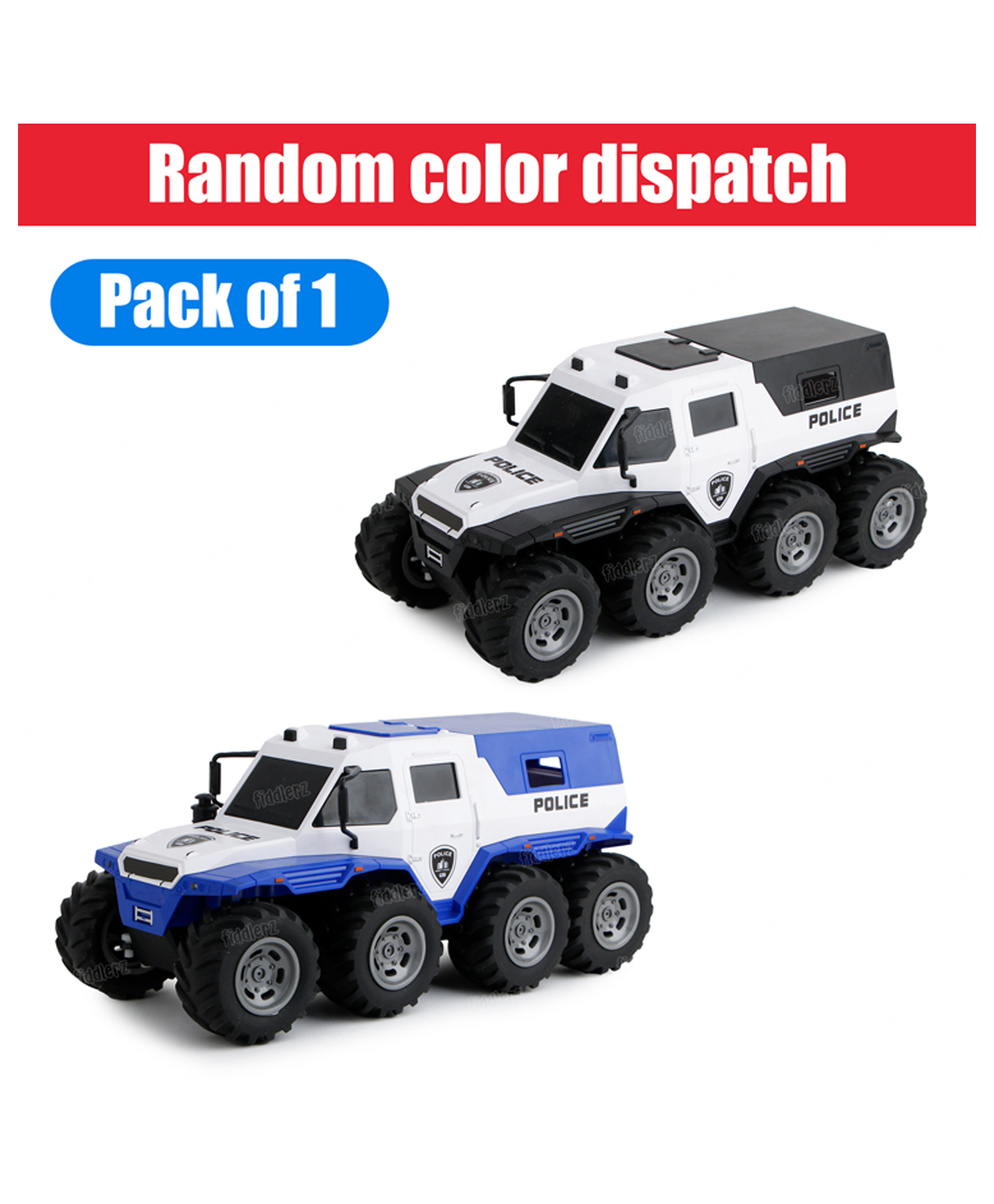 Fiddlerz Remote Control Police Truck with 8 Wheels Omnidirectional Control Headlight Rechargeable Battery Off-Road Remote Control Vehicle for Kids Boys and Girls Age 3+ (Multicolor)-image-46