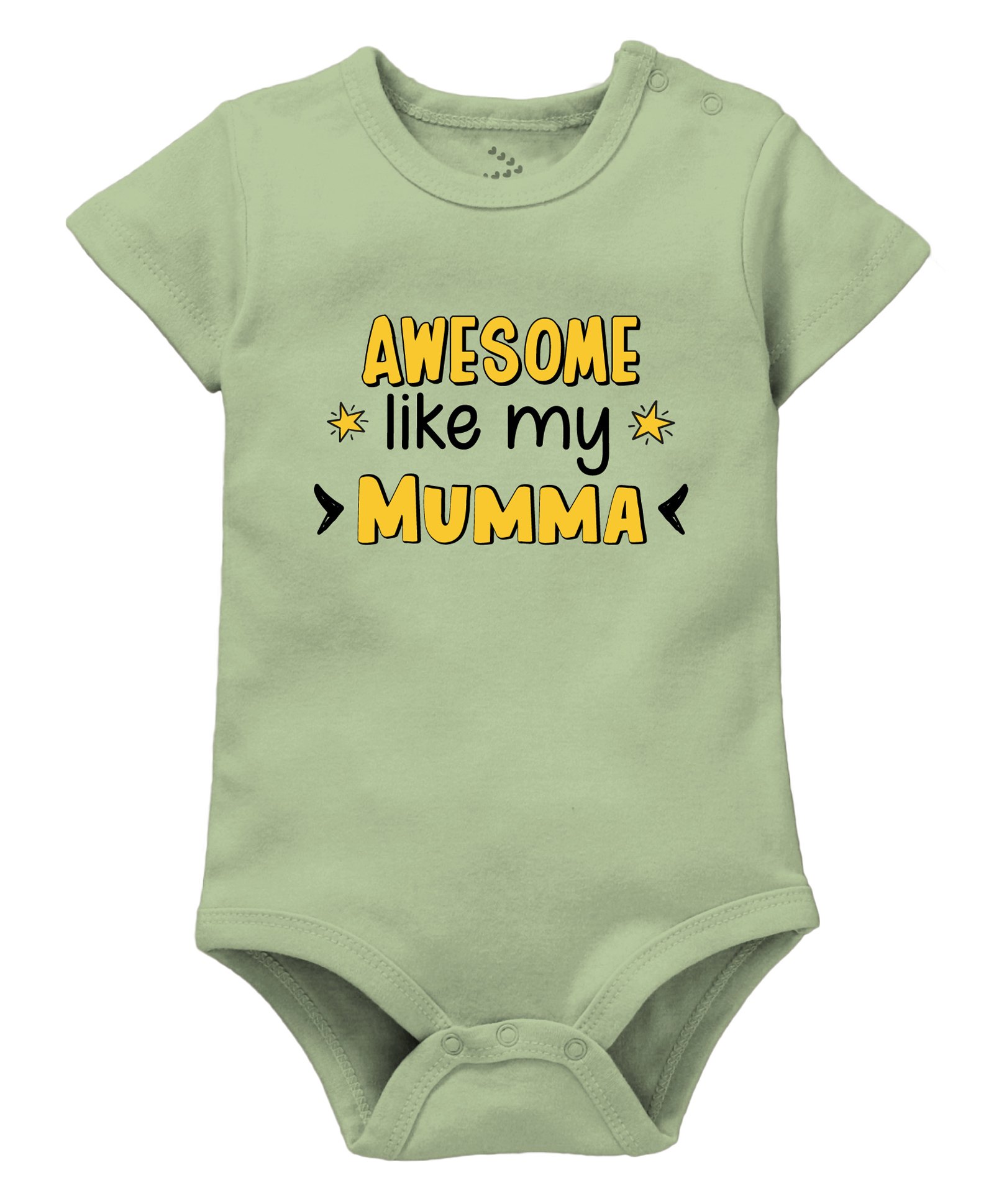 Zeezeezoo 100% Cotton Mothers Day Theme Half Sleeves Awesome Like My Mumma Text Printed Onesie - Olive Green-picture-5