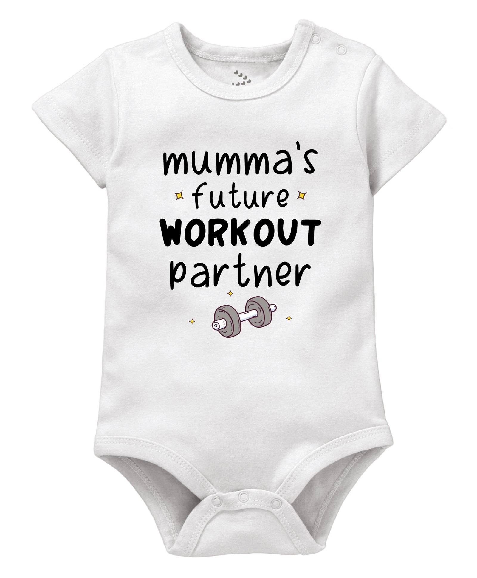 Zeezeezoo 100% Cotton Mothers Day Theme Half Sleeves Mummas Future Workout Partner Text Printed Onesie - White-picture-25