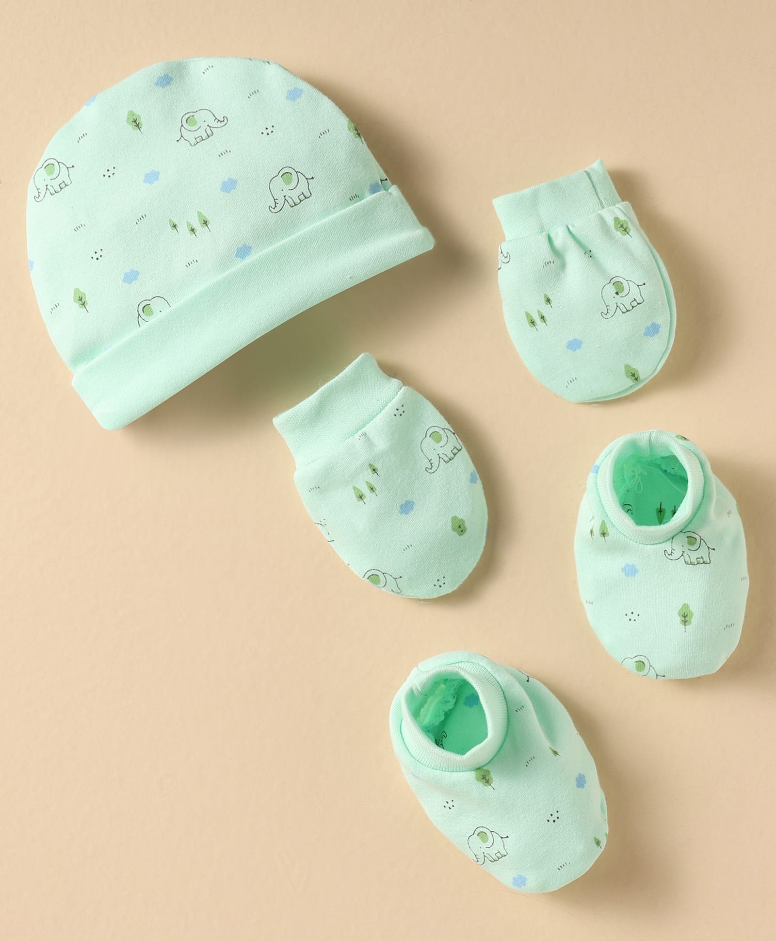 Simply Interlock Knit Cap Mitten & Booties Set with Animal Print Mint Green - Diameter 10 cm-picture-12