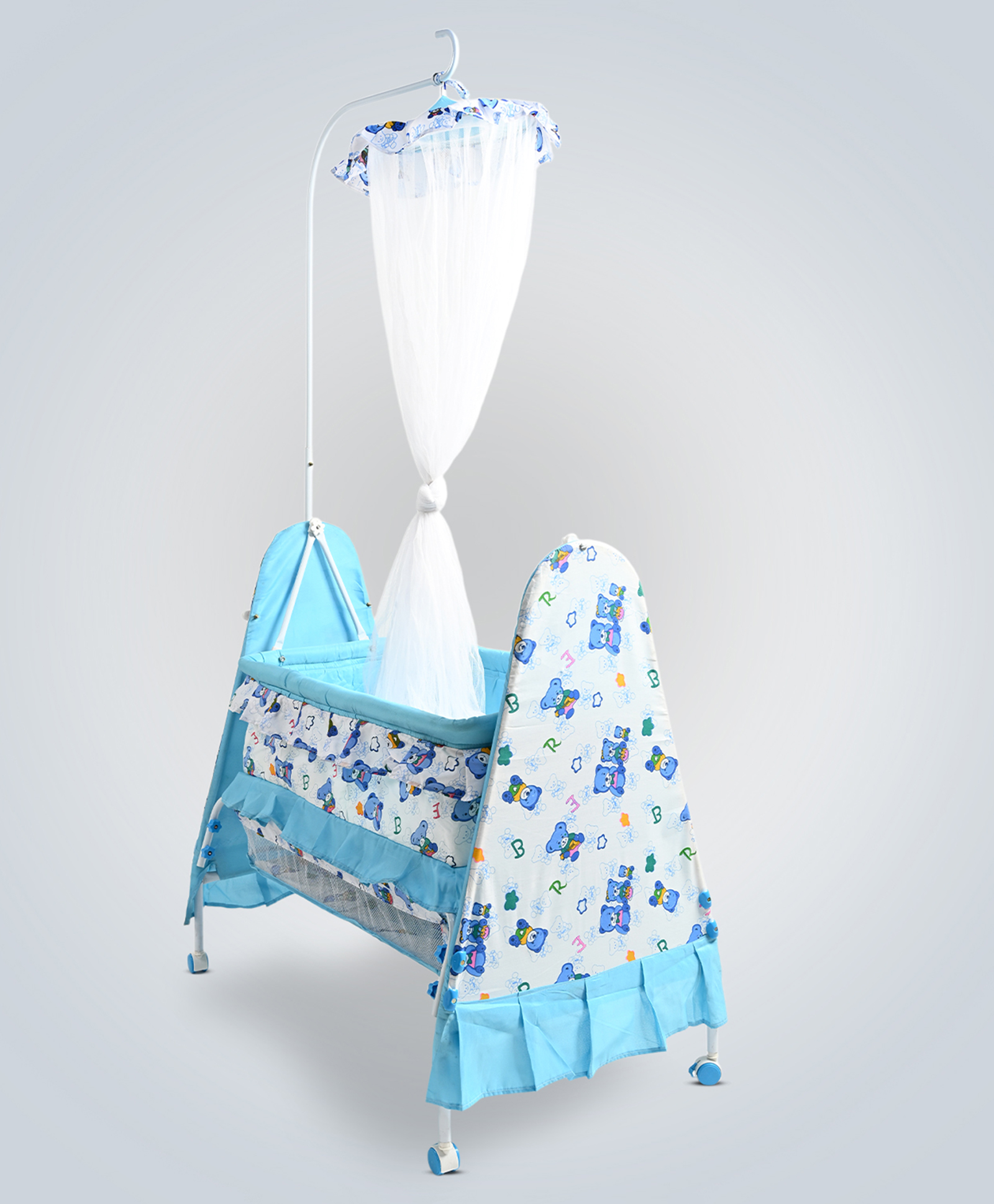 BUBBLEBABY Premium Baby Big Buddy Cradle With Mosquito Net All 360° Rotating Wheels With Wheel Lock Storage Basket - Blue-image-44