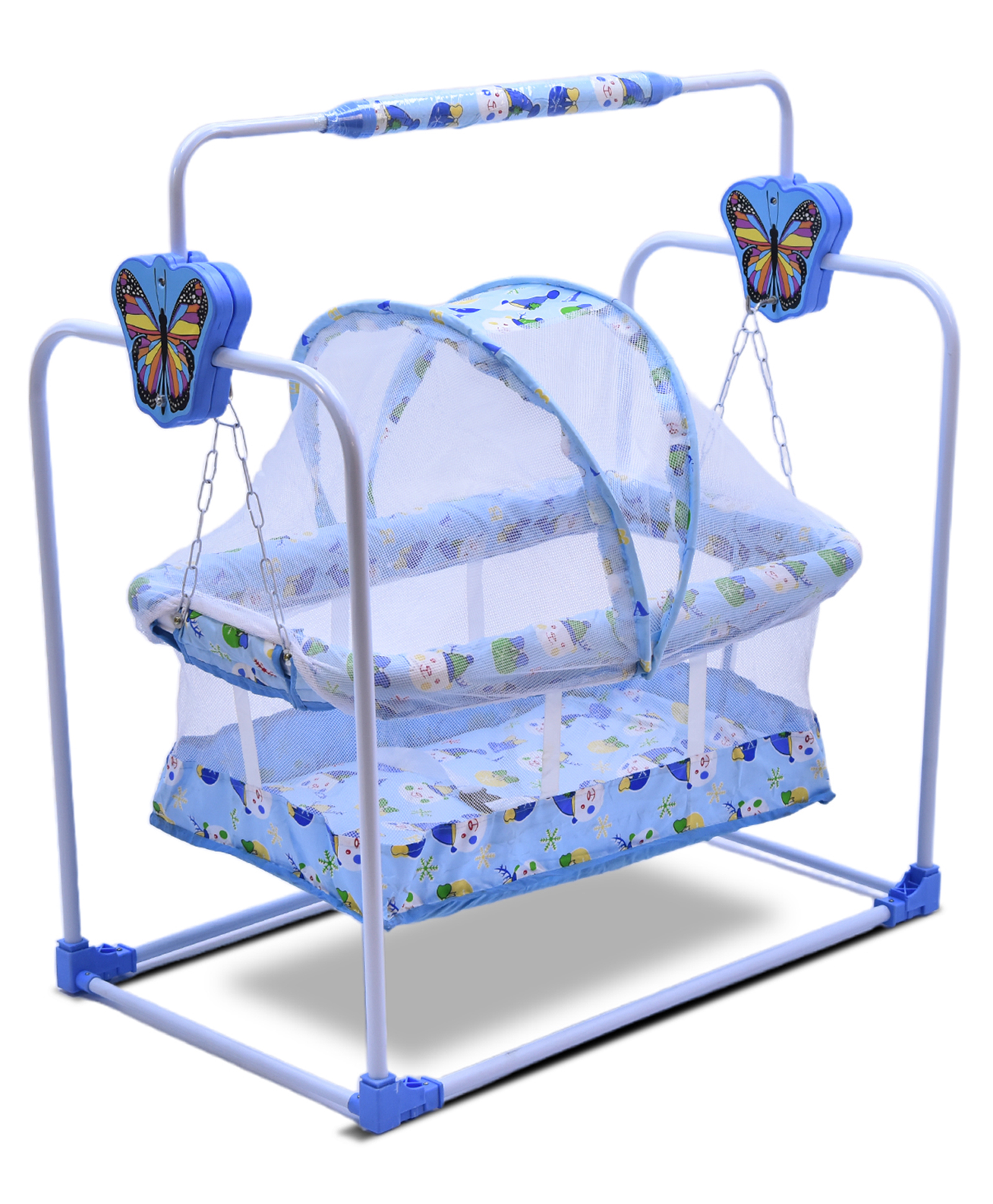 BUBBLEBABY Premium Butterfly Cradle With Mosquito Net Wheels - Blue-picture-23