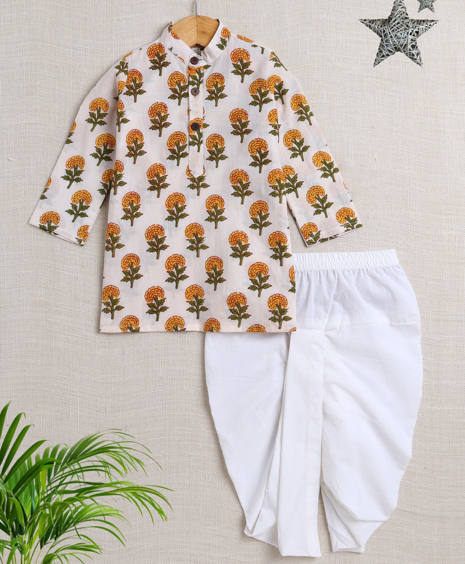 The Magic Wand Cotton Full Sleeves Floral Printed Dhoti Kurta Set - Off White-picture-41
