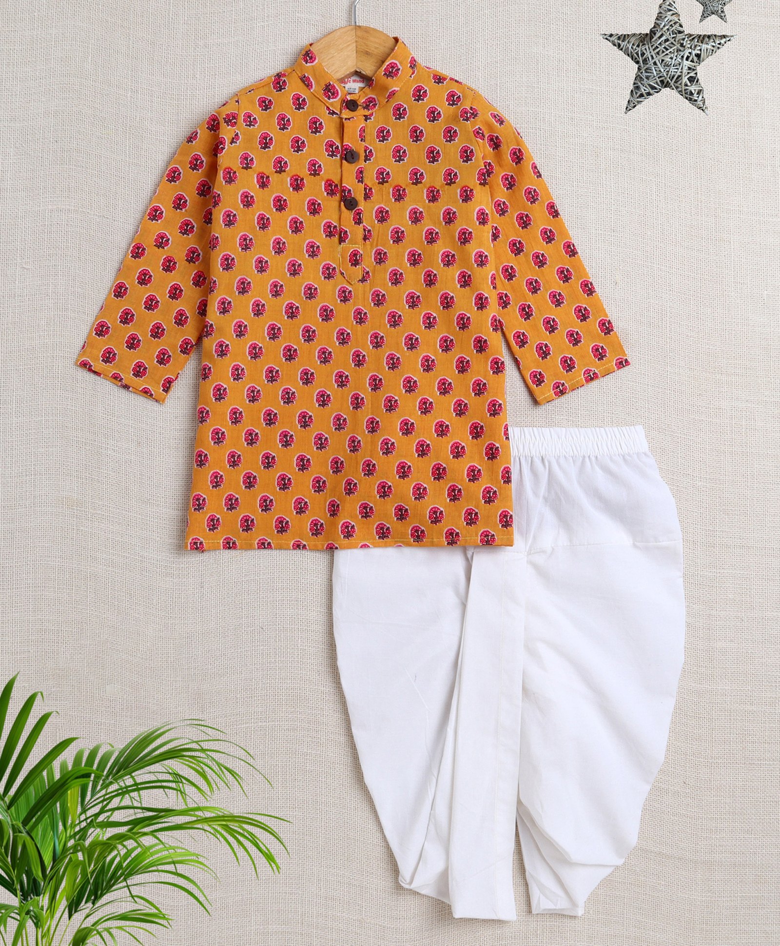The Magic Wand Cotton Full Sleeves Floral Motifs Printed Kurta Dhoti Set - Mustard-picture-42