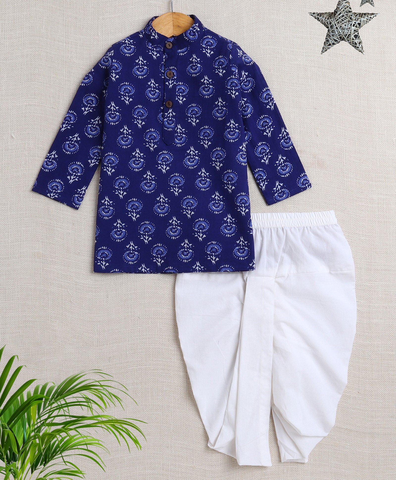 The Magic Wand Cotton Full Sleeves Floral Motifs Printed Kurta Dhoti Set - Blue-picture-16
