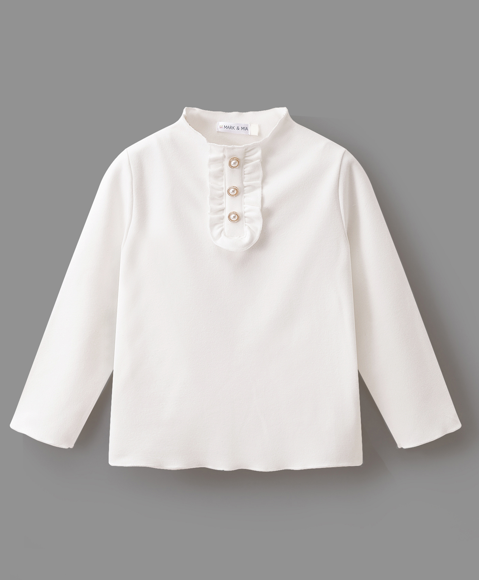 Mark & Mia Full Sleeves Winter T-Shirt with Turtle Neck and Frill Detailing - White-image-7