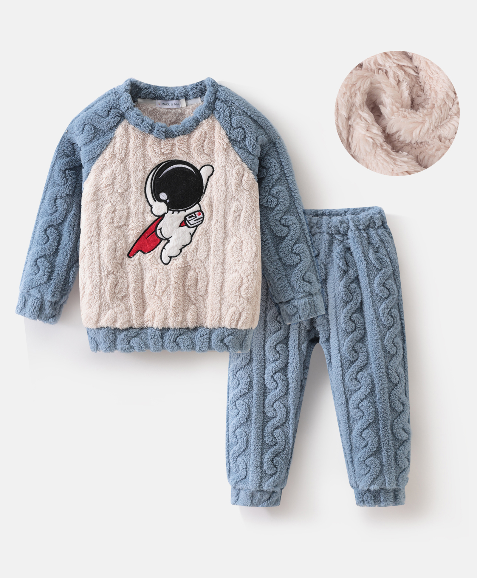 Mark & Mia Full Sleeves Winter Wear T-Shirt & Lounge Pant Set with Astronaut Embroidery - Blue-image-31
