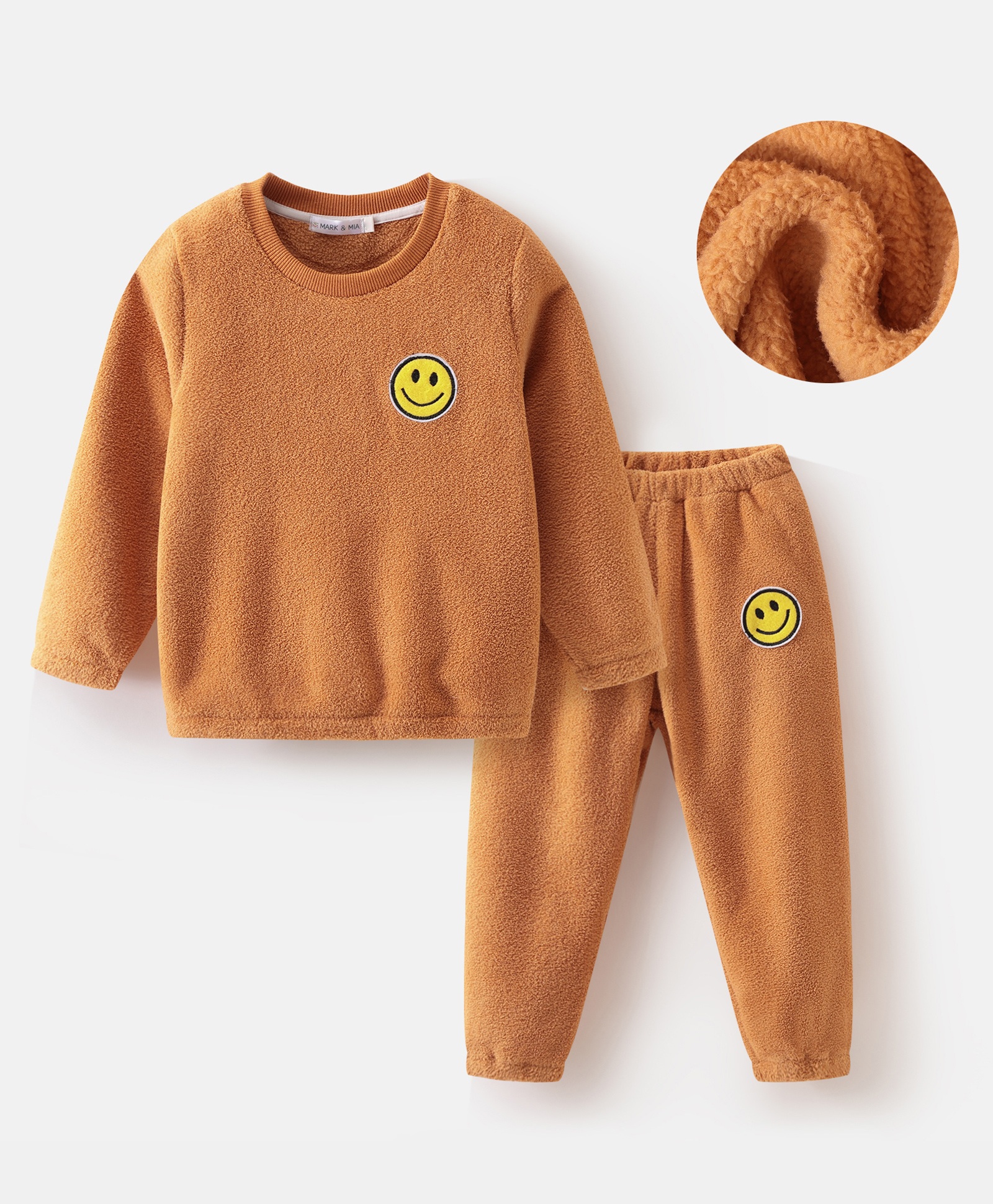 Mark & Mia Full Sleeves Co-Ord Winter Wear Night Suit with Smiley Patch - Brown-image-39