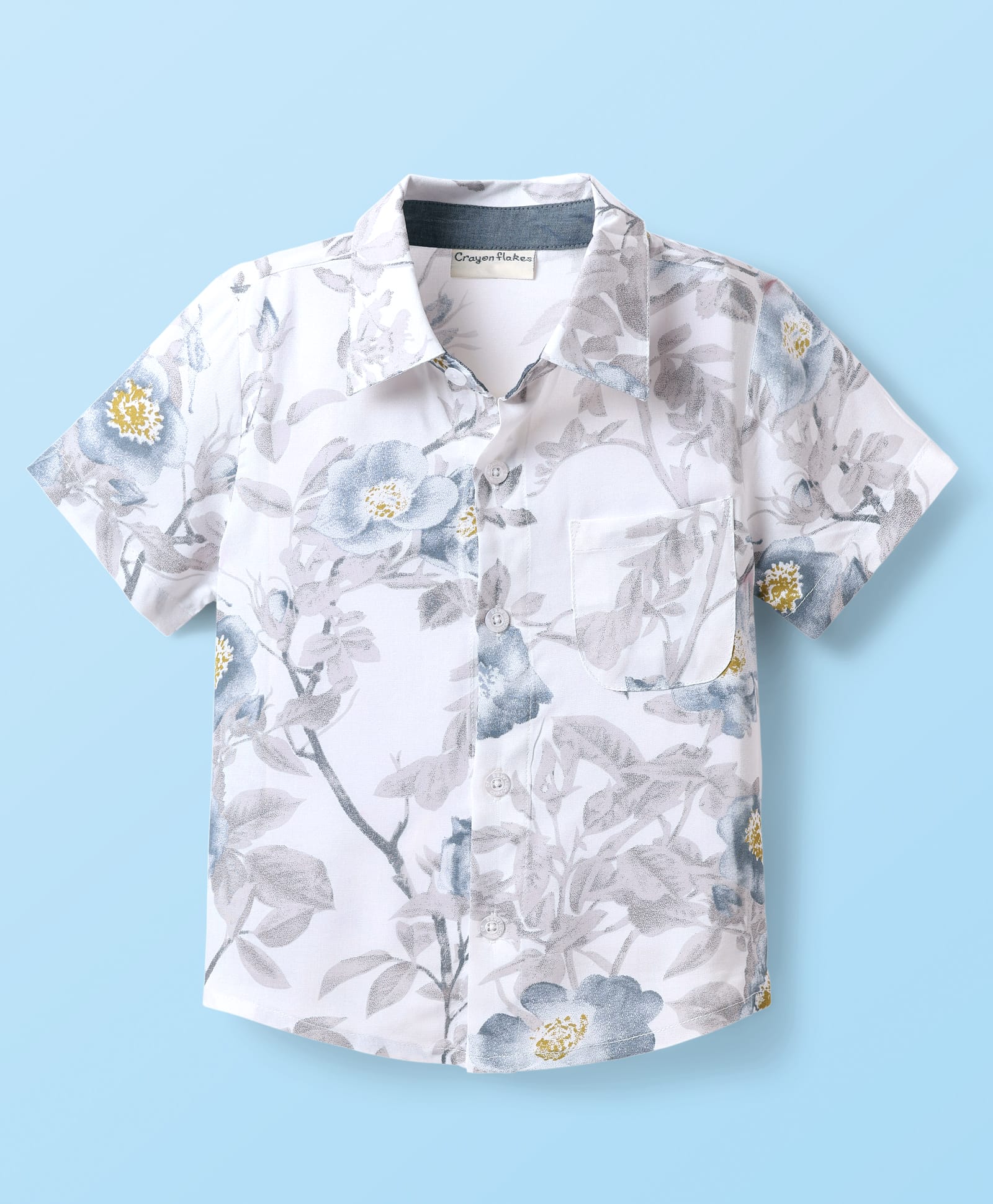 CrayonFlakes Rayon Woven Half Sleeves Floral Printed Shirt - Off White-picture-20