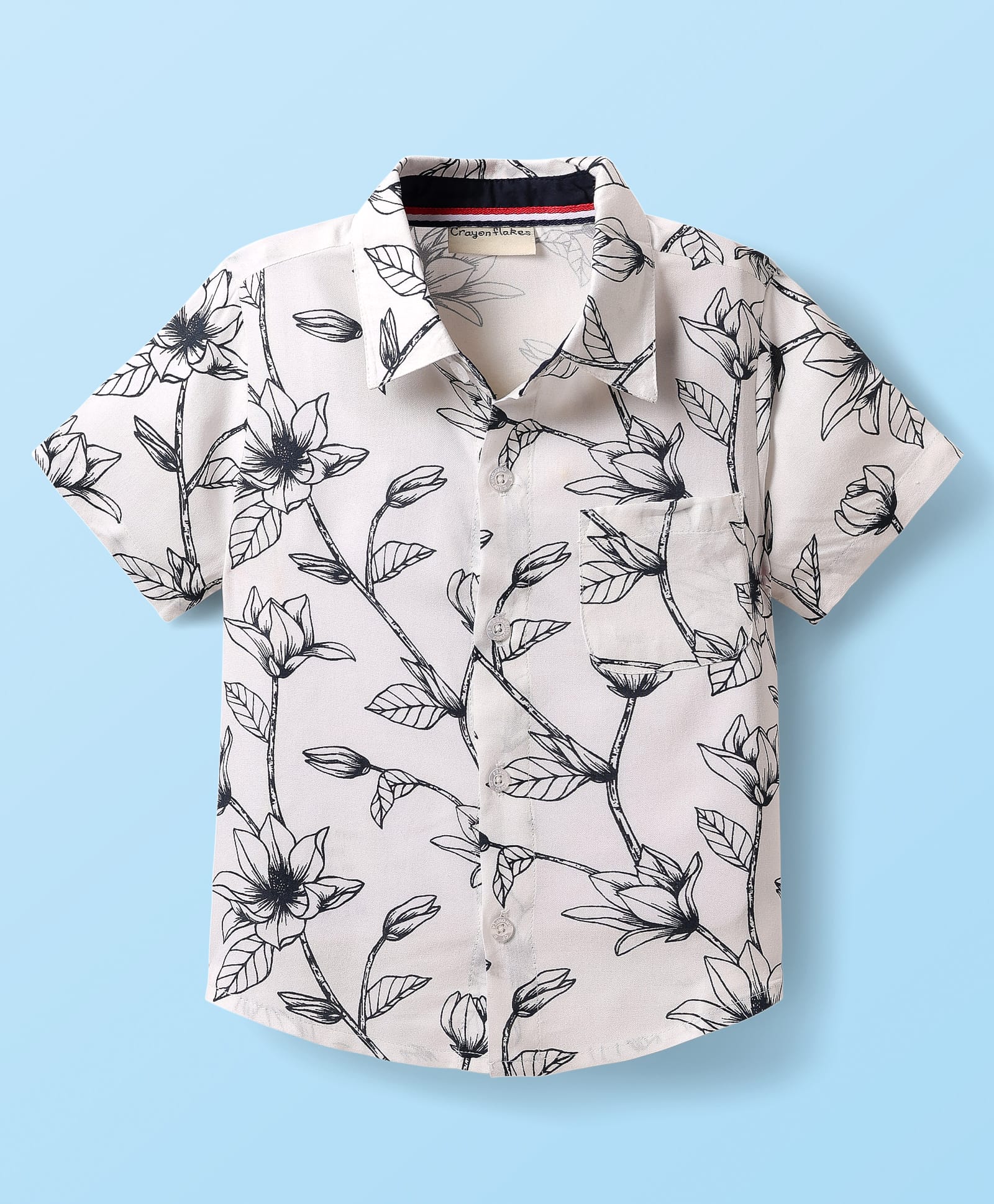 CrayonFlakes Rayon Woven Half Sleeves Floral Printed Shirt - Off White-picture-21
