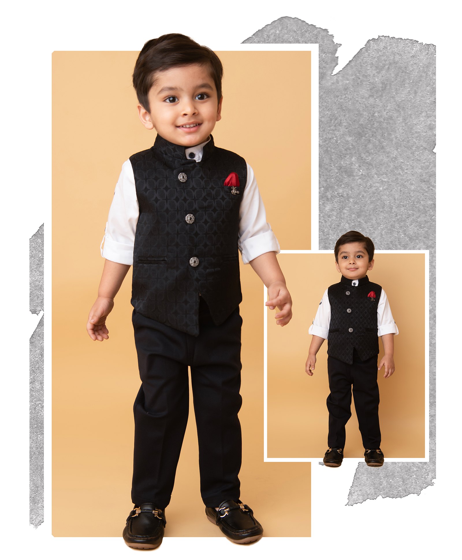 LITTLE COLLARS Blended Full Sleeves Floral Embroidered 3 Piece Party Suit Set - Black-image-18