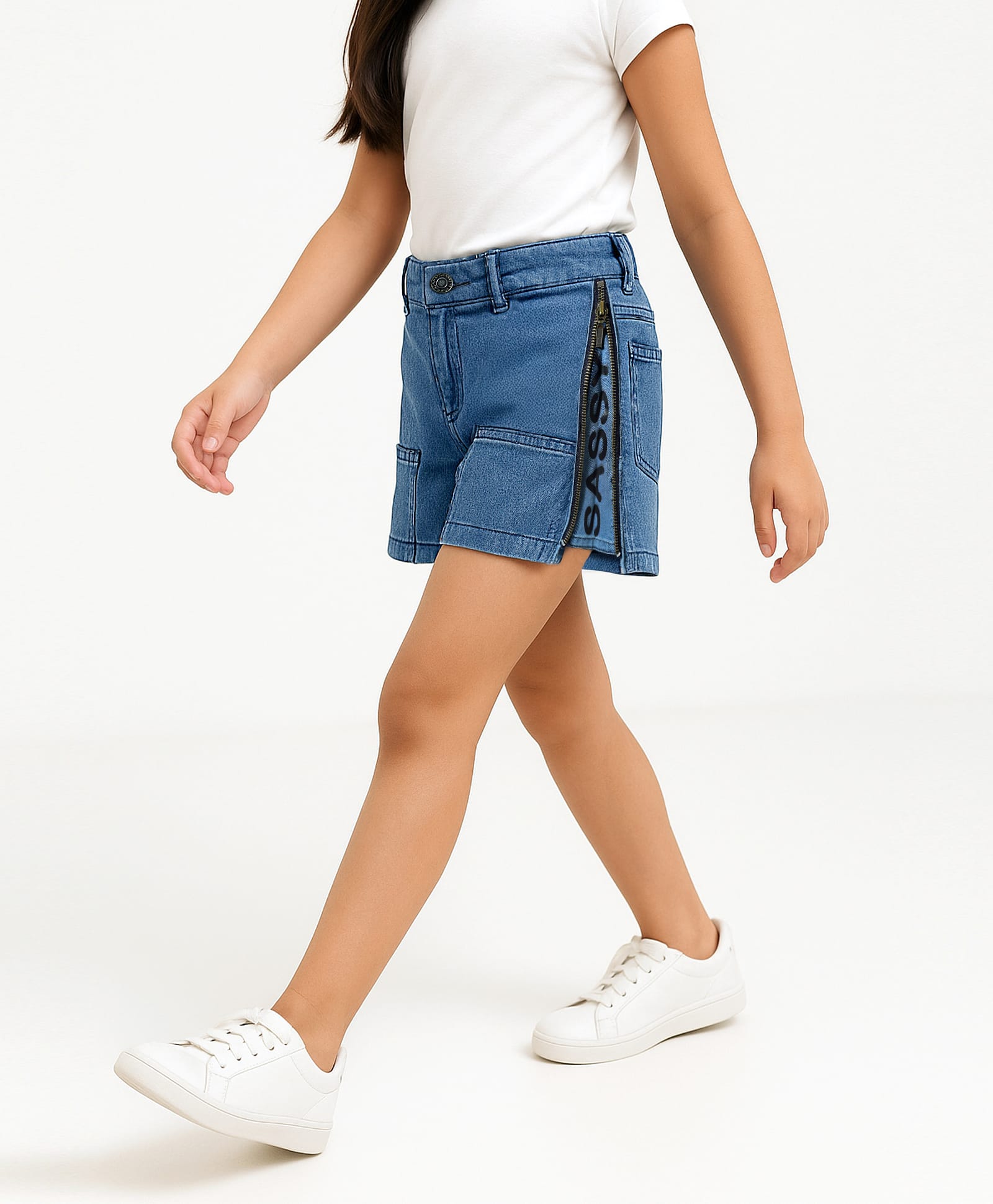 arias by lara dutta Arias Cotton Elastane Woven Shorts with Zipper Detailing at Side & Stretch Medium Wash - Blue-picture-13