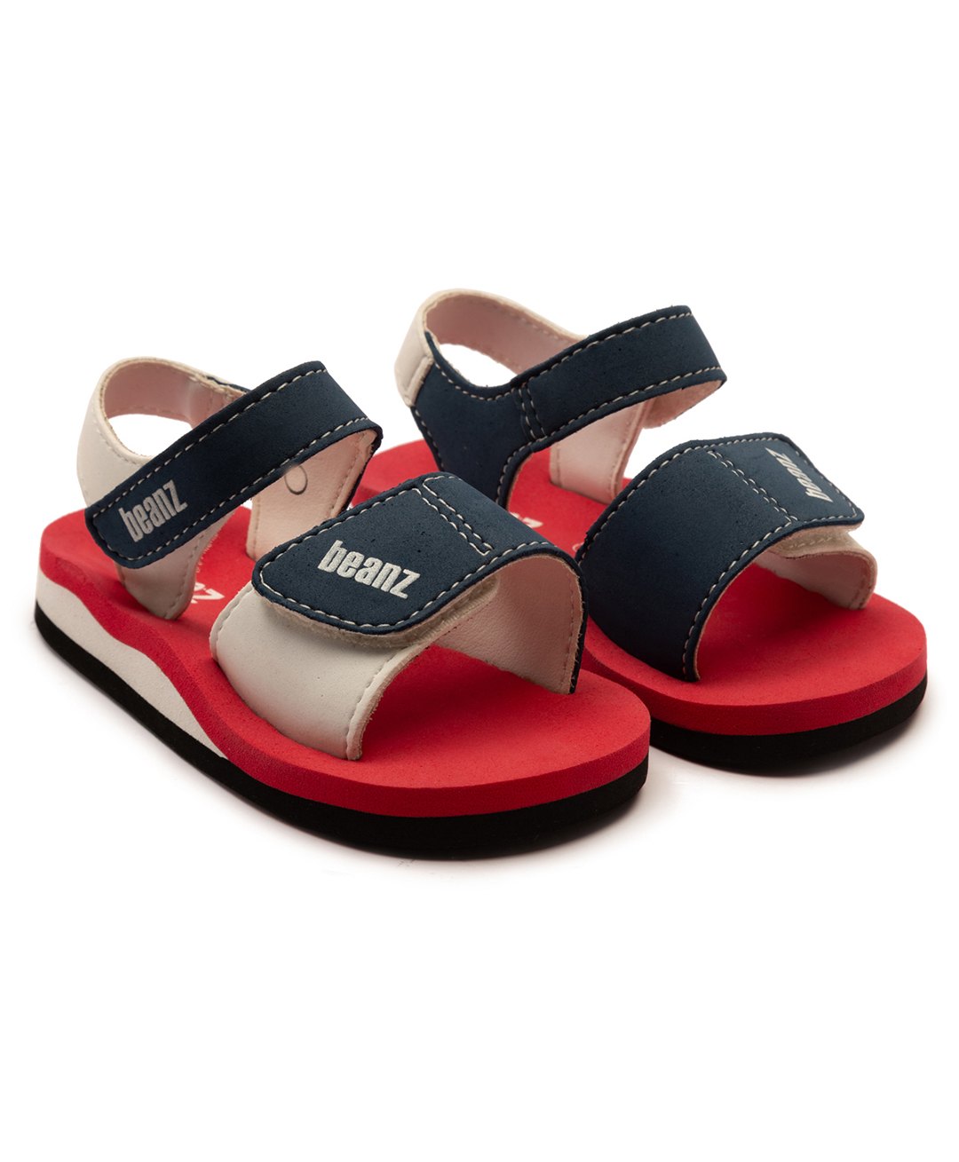 Beanz Colour Blocked Sandals With Double Velcro Closure - Red & Navy Blue-picture-46