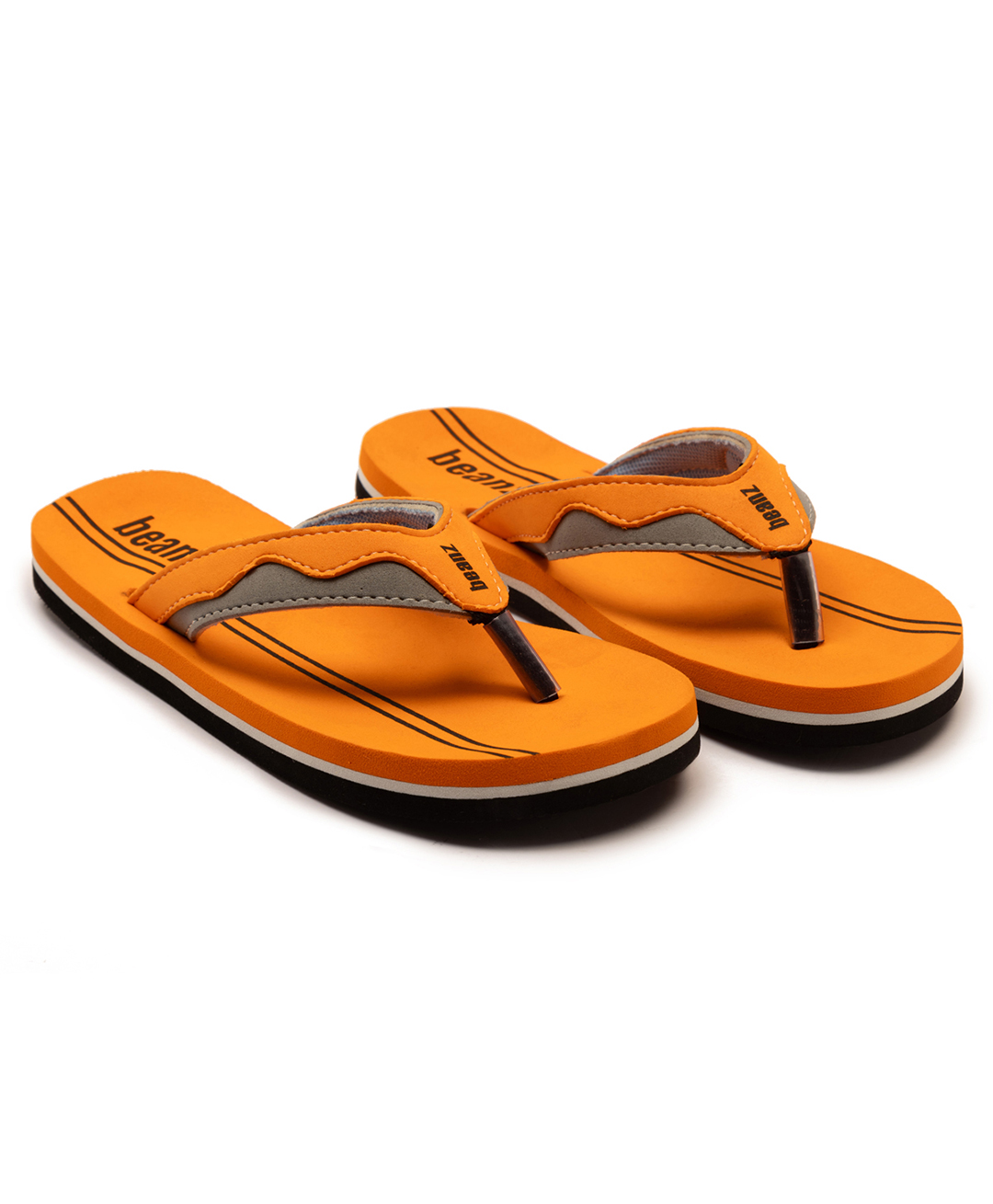 Beanz Striped Flip Flops - Orange & Grey-image-43