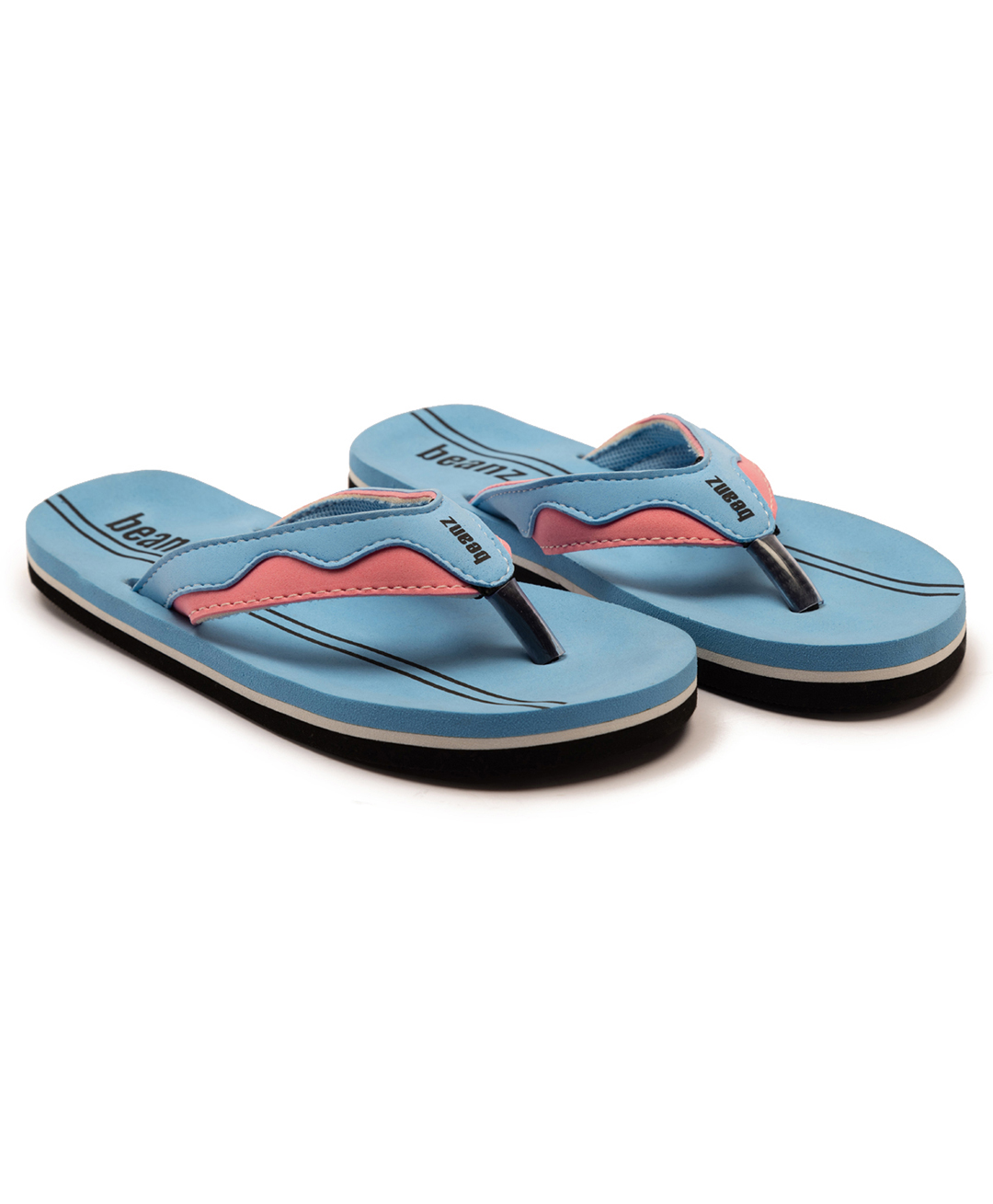 Beanz Colour Blocked & Striped Flip Flops - Sky Blue Black & Pink-picture-28