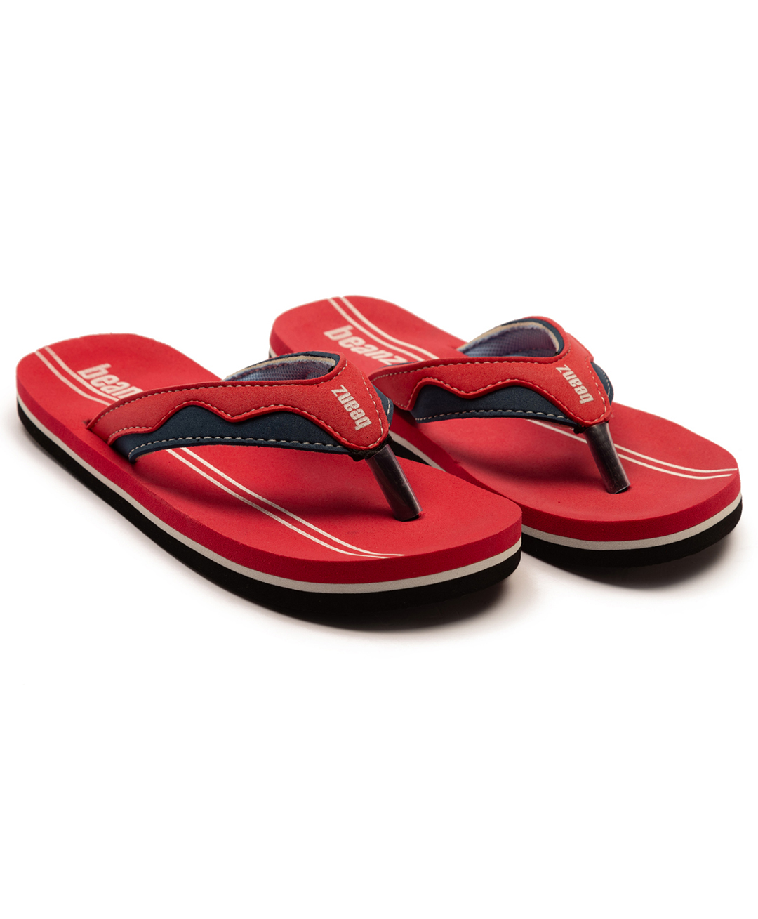 Beanz Striped Flip Flops - Red & Grey-image-44