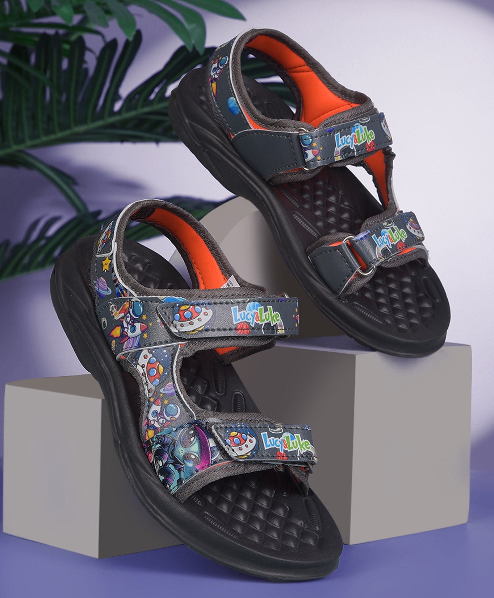 LIBERTY Space Theme Designed Velcro Closure Sandals - Dark Grey-picture-23