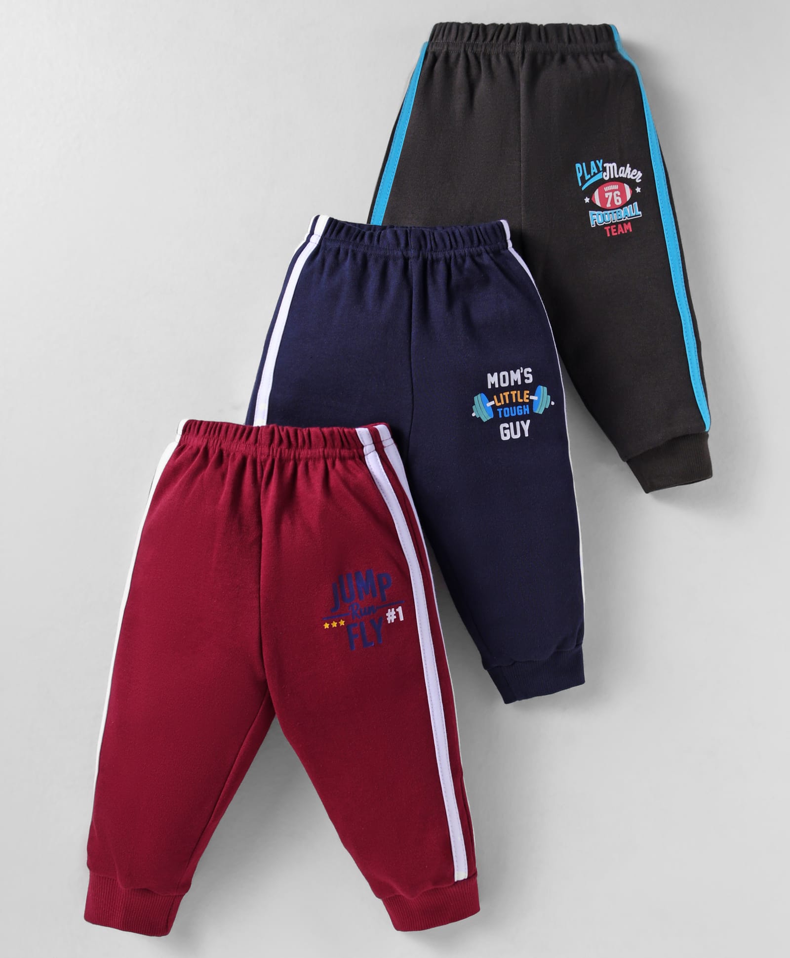 Zero Cotton Knit Full Length Lounge Pant With Text Print Pack Of 3 - Red Blue & Black-picture-20