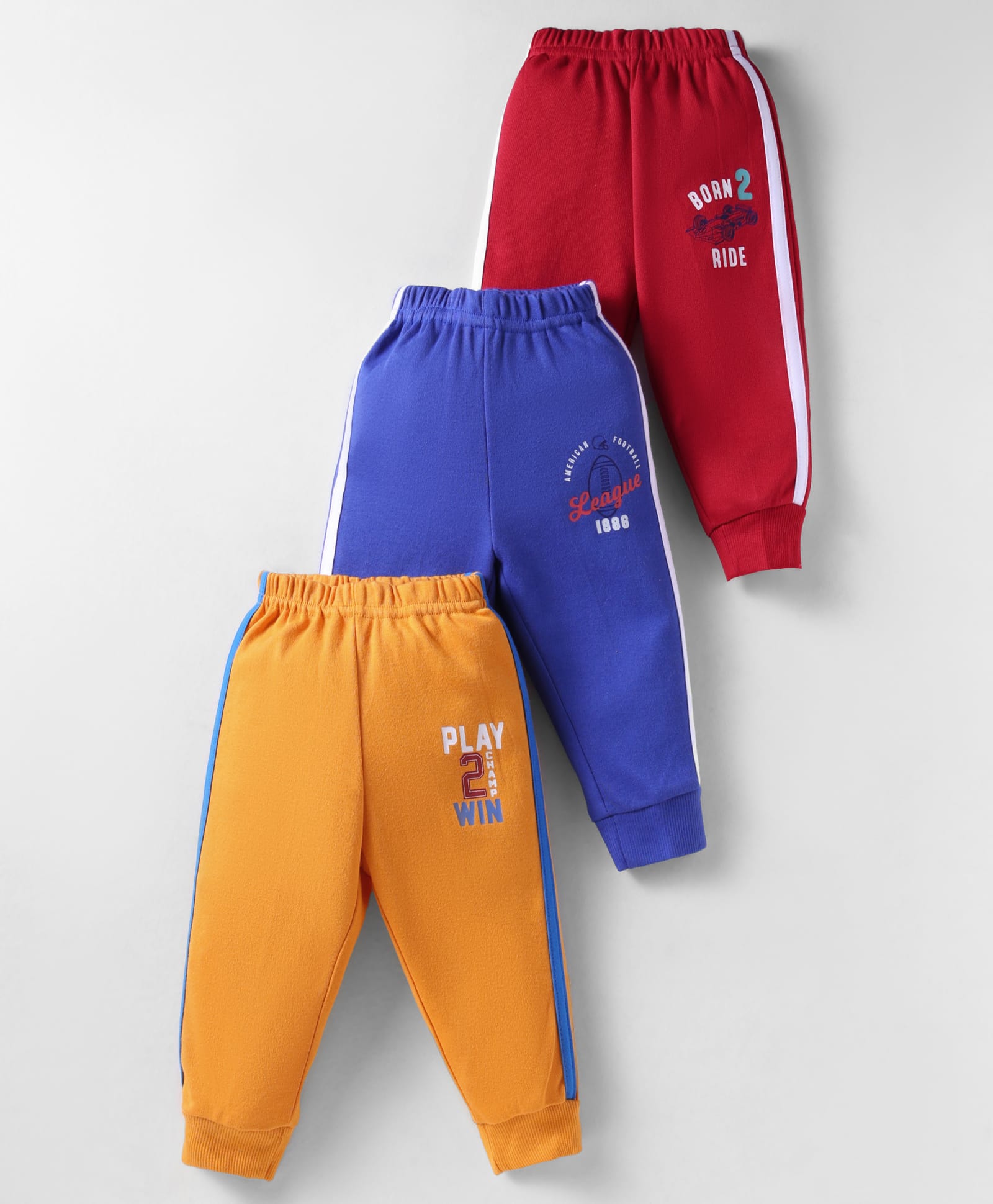 Zero Cotton Knit Full Length Lounge Pant With Text Print Pack Of 3 - Red Blue & Mustard-picture-24
