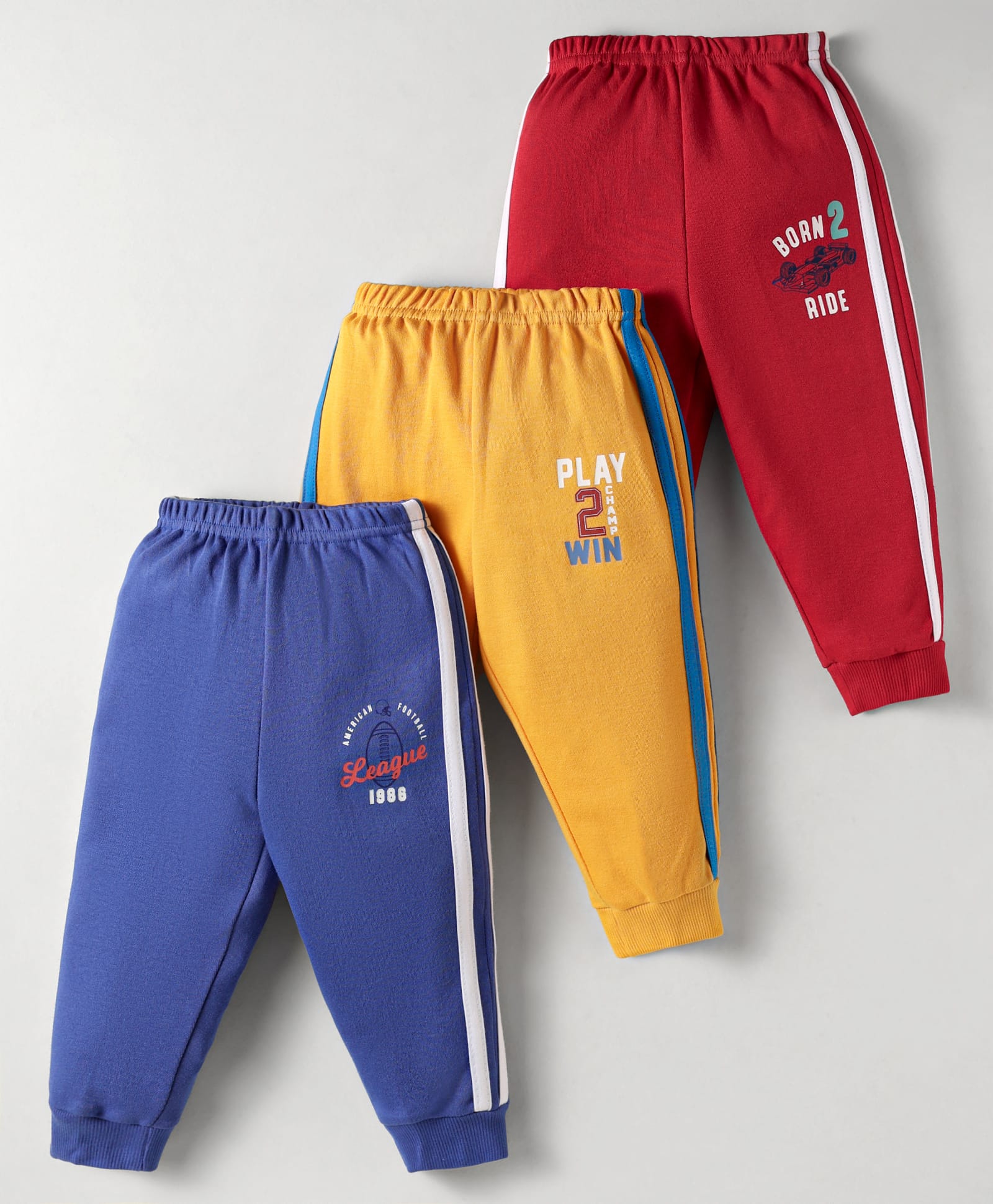 Zero Cotton Knit Full Length Lounge Pant With Text Print Pack Of 3 - Red Navy Blue & Yellow-picture-11