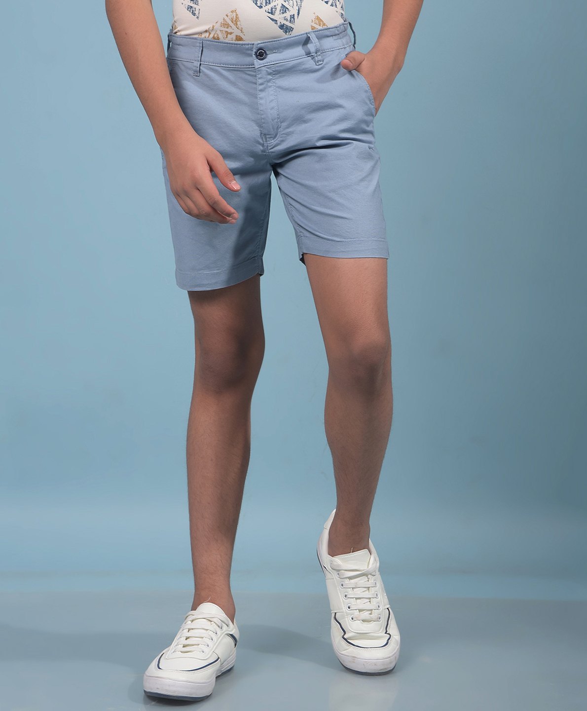 CRIMSOUNE CLUB Cotton Solid Shorts - Blue-image-45
