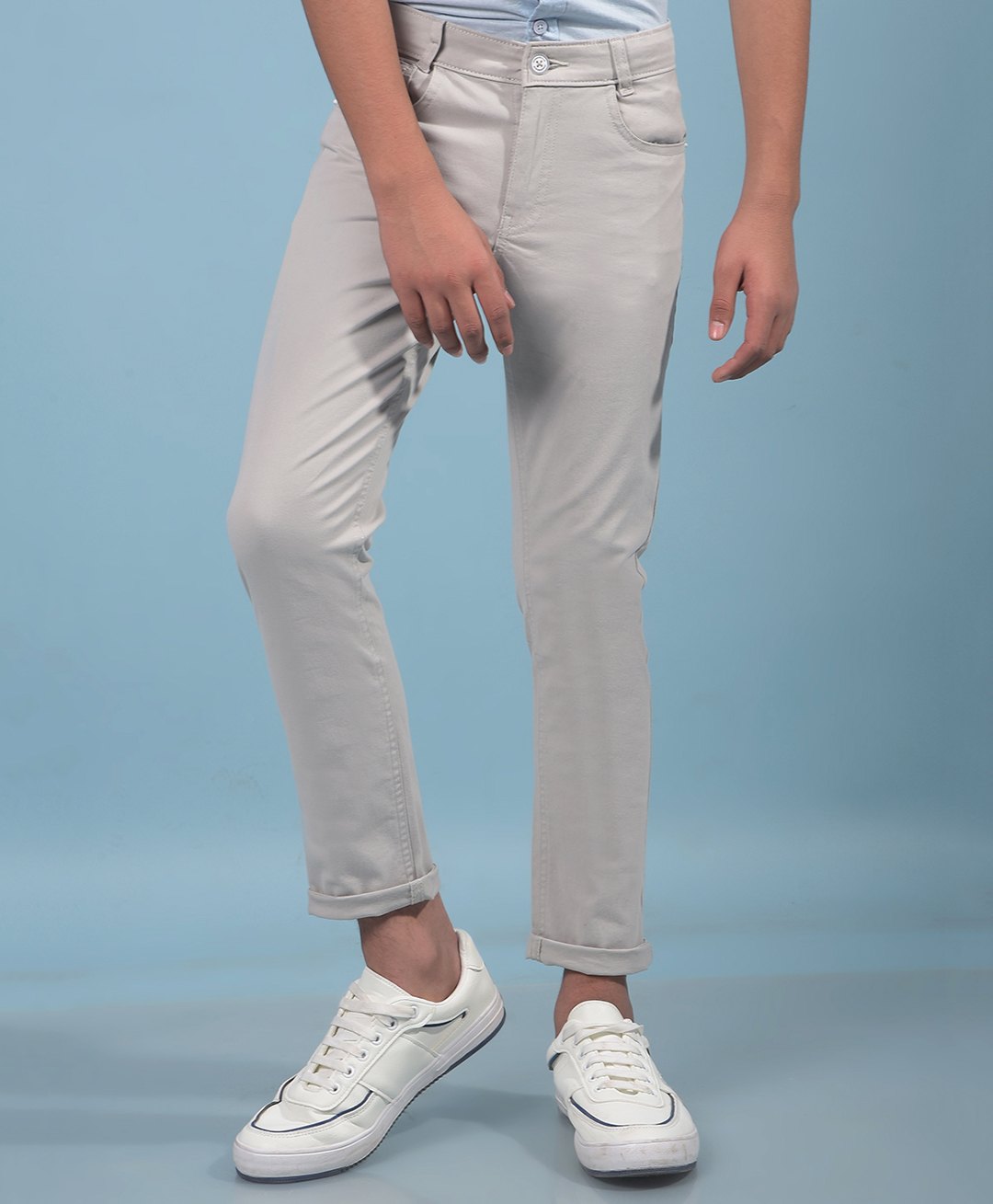 CRIMSOUNE CLUB Cotton Solid Trousers - Grey-picture-15