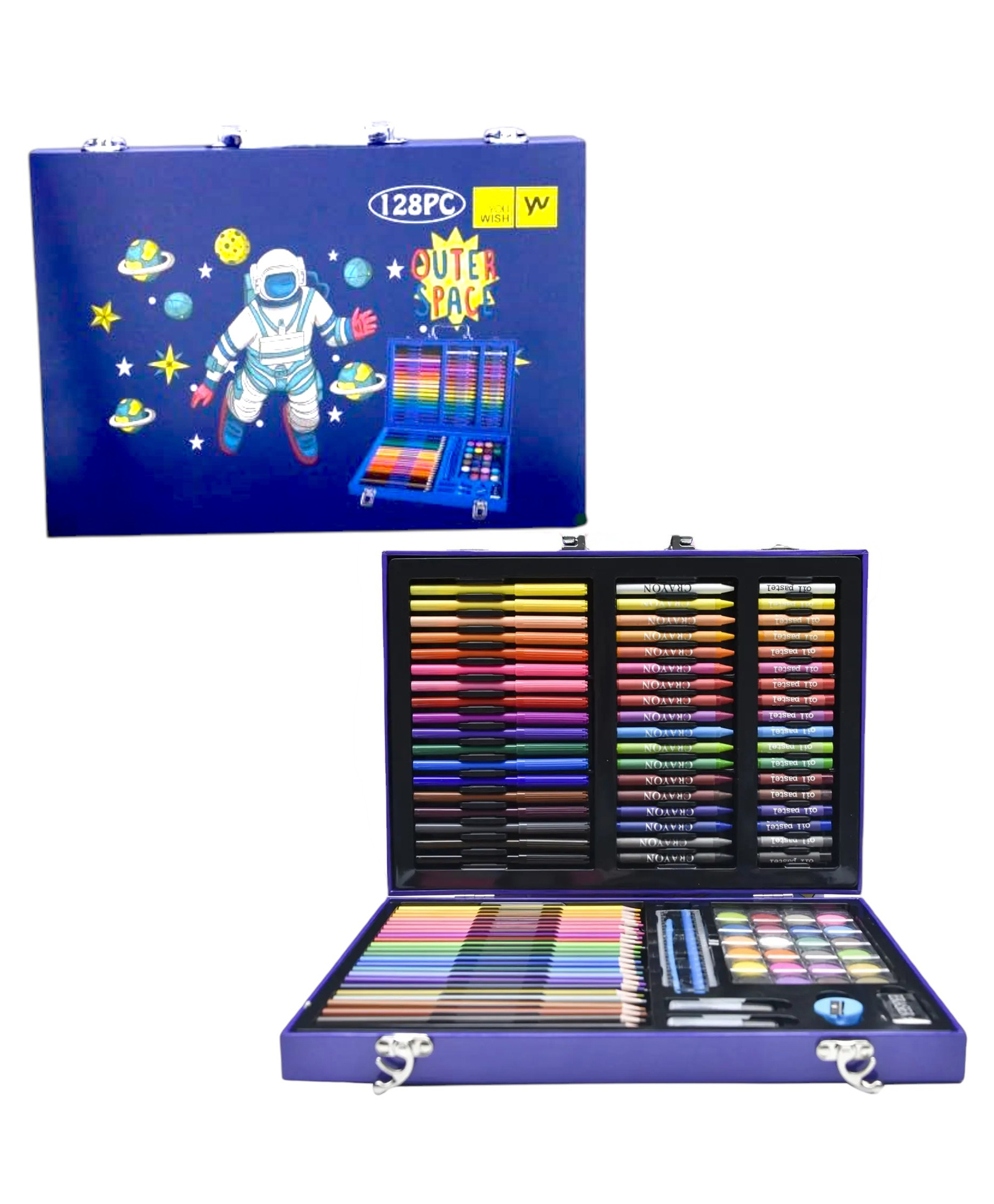 Oskart 125 pcs crayons colour kit stationery set for kids, art and craft kit, crayons colour set, toys for kids 3 years, perfect gift for young artists (Space)-picture-25