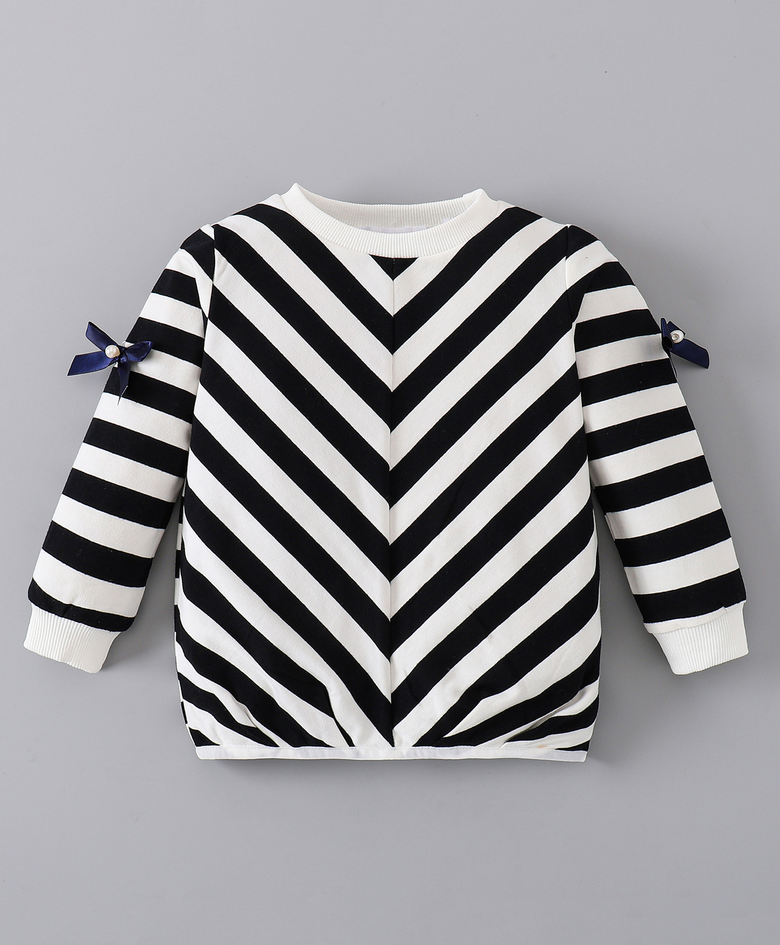Mark & Mia Full Sleeves Striped Sweatshirt With Bow Applique - Black & White-image-30