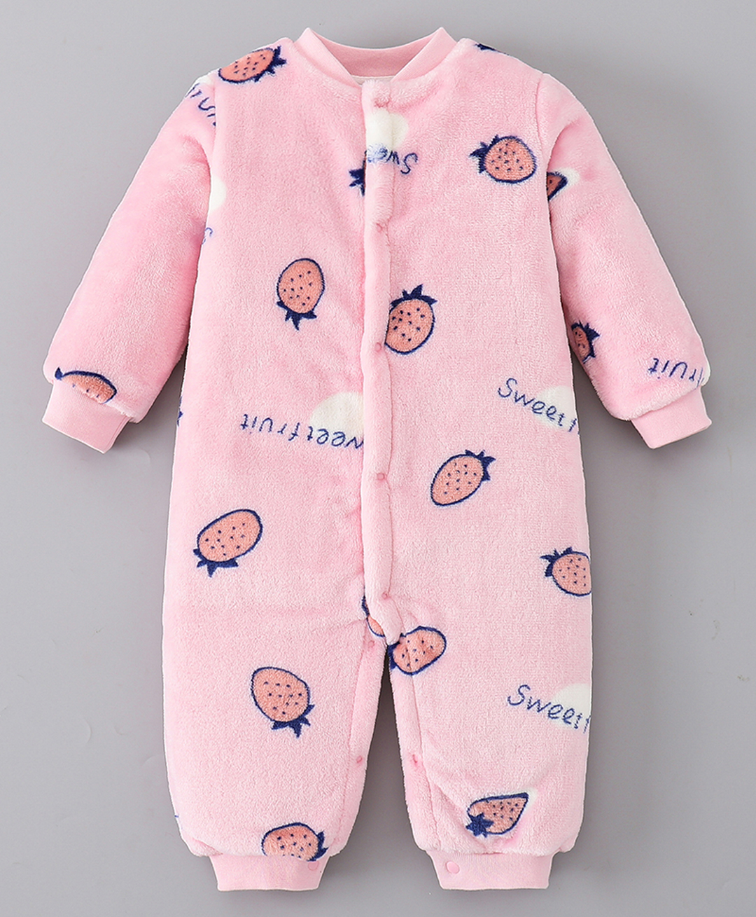 Mark & Mia Full Sleeves Front Open Winter Wear Romper with Pineapple Print - Pink-image-12