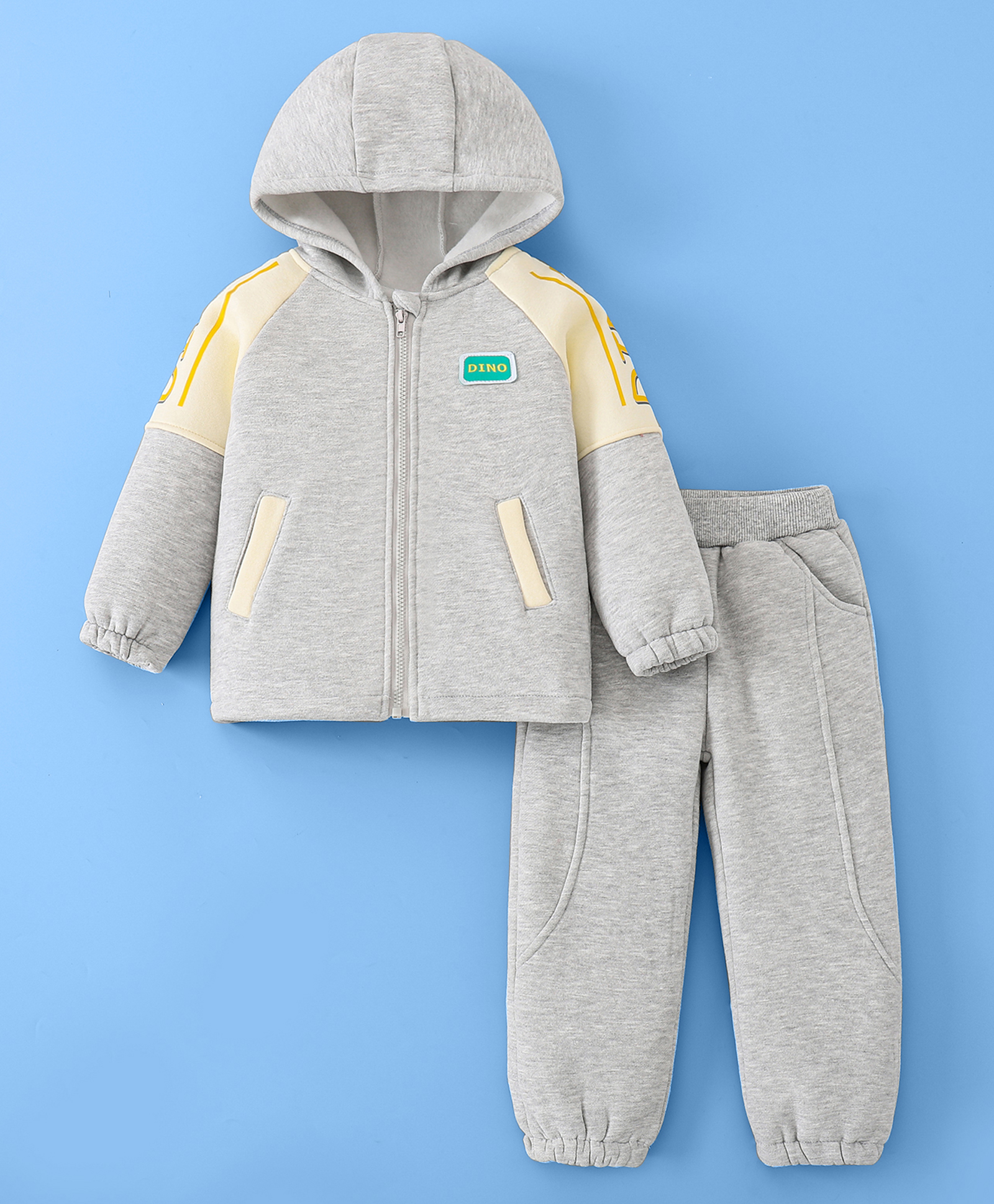Mark & Mia Full Raglan Sleeves Hooded Winter Wear Sweatshirt & Lounge Pant Set with Text Print - Grey-picture-19