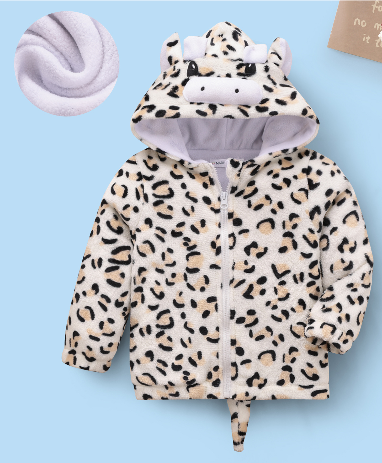Mark & Mia Full Sleeves Hooded Sweatjacket With Animal Print & Applique - White-picture-35