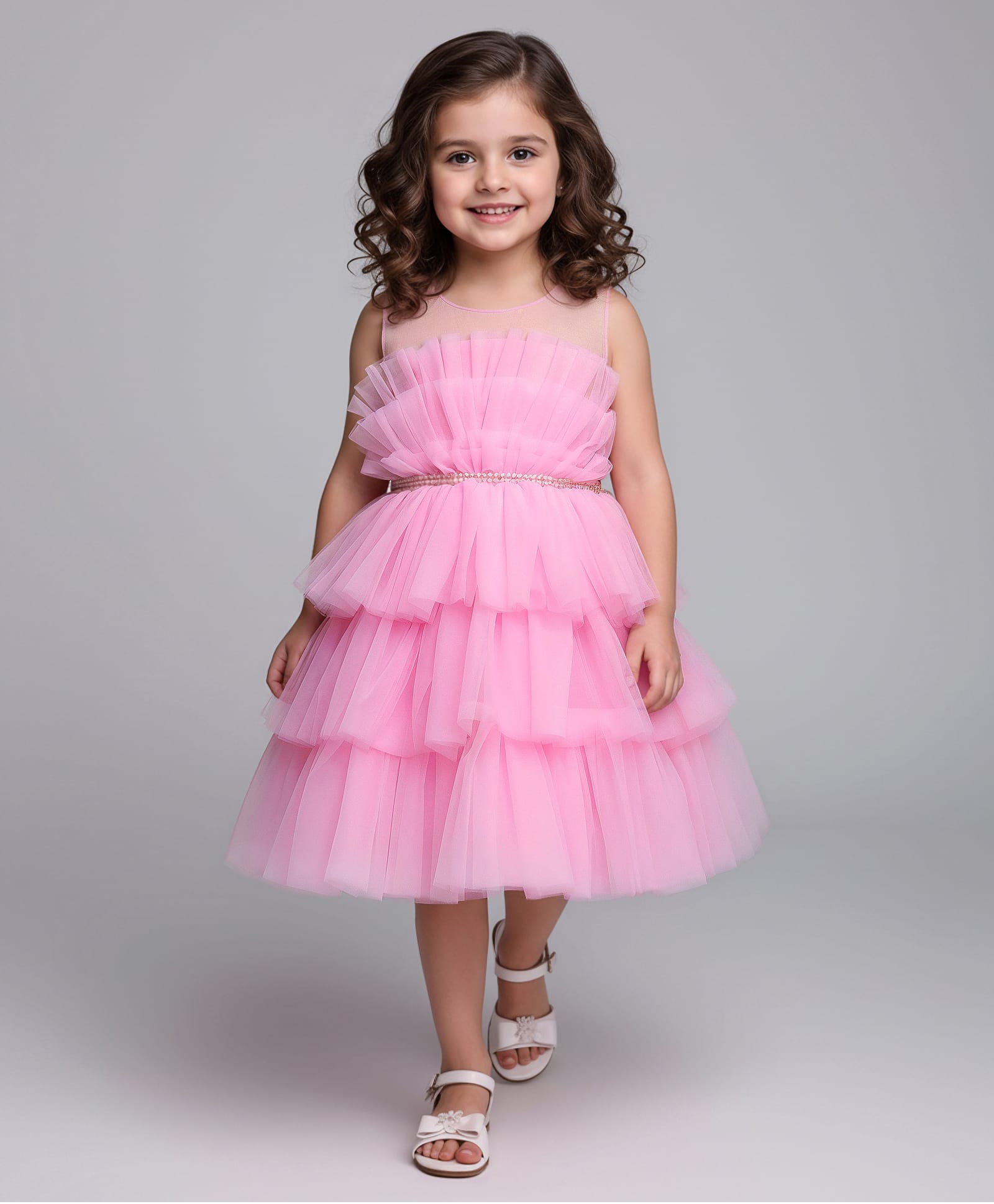 Mark & Mia Woven Sleeveless Solid Color Layered Mesh Party Dress - Pink-picture-19