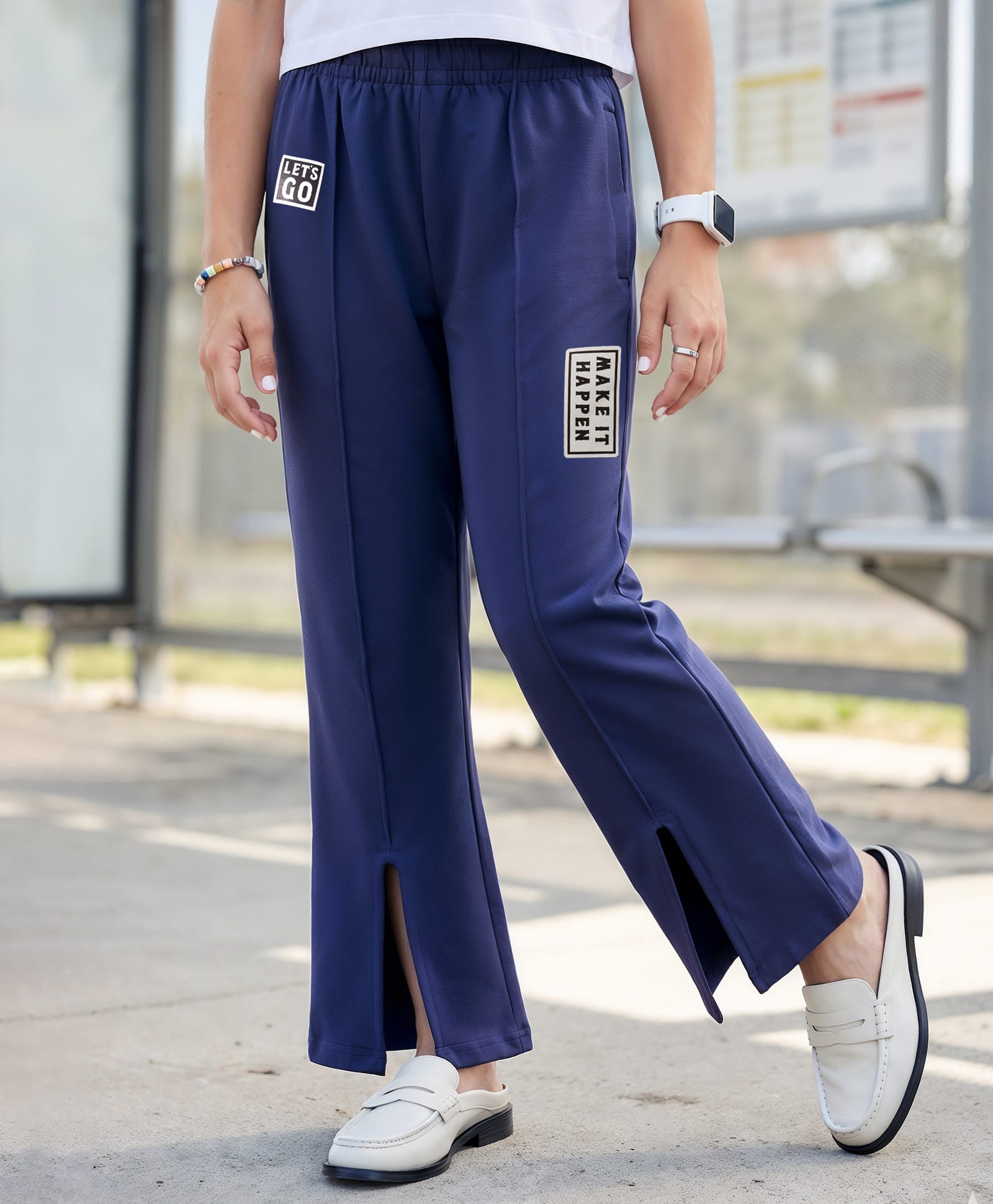 Pine Kids Knit Full Length Lounge Pant With Let's Go Print - Navy Blue-picture-16