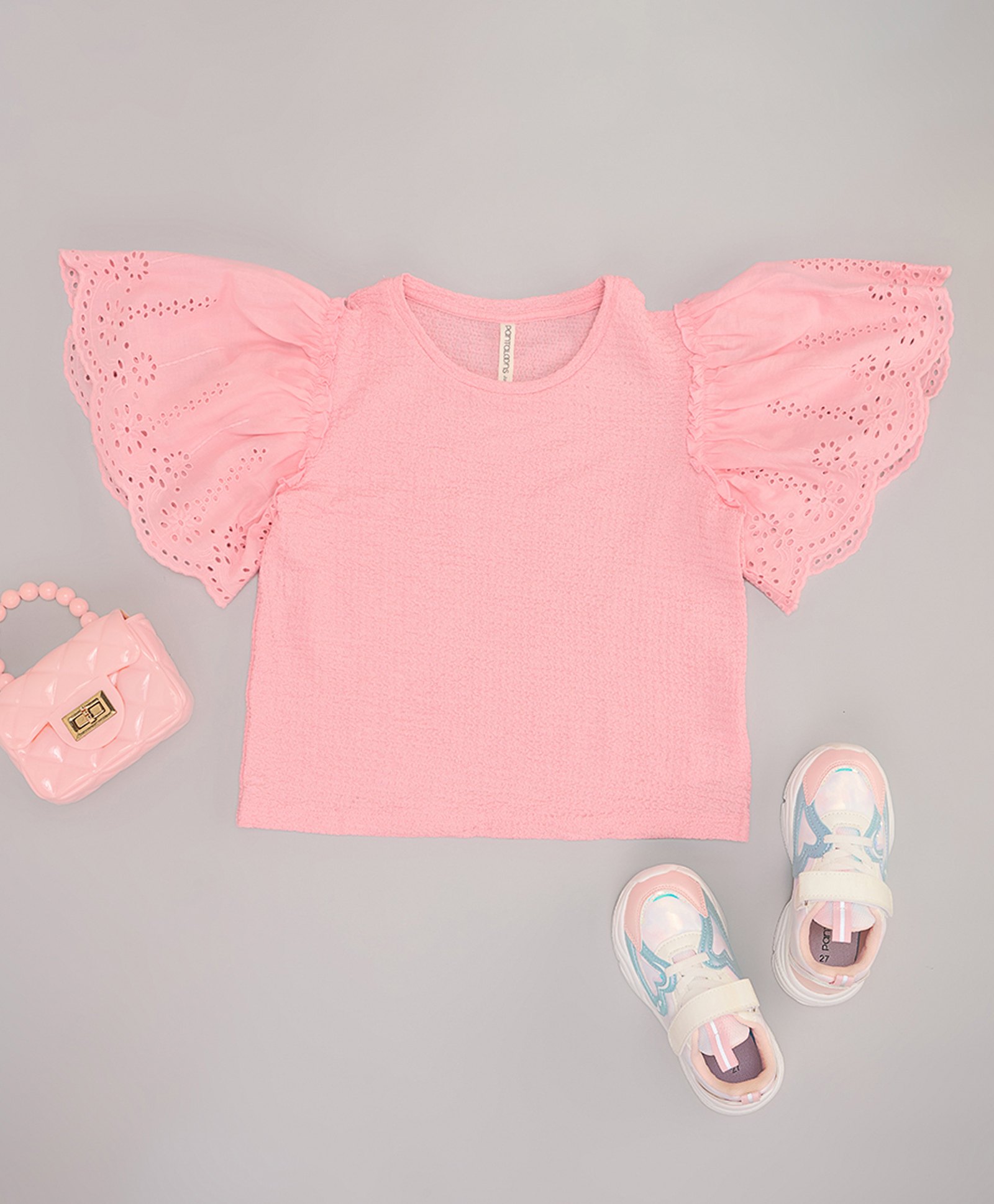 Pantaloons Junior Half Sleeves Schiffli Embroidered Textured Top - Pink-picture-20